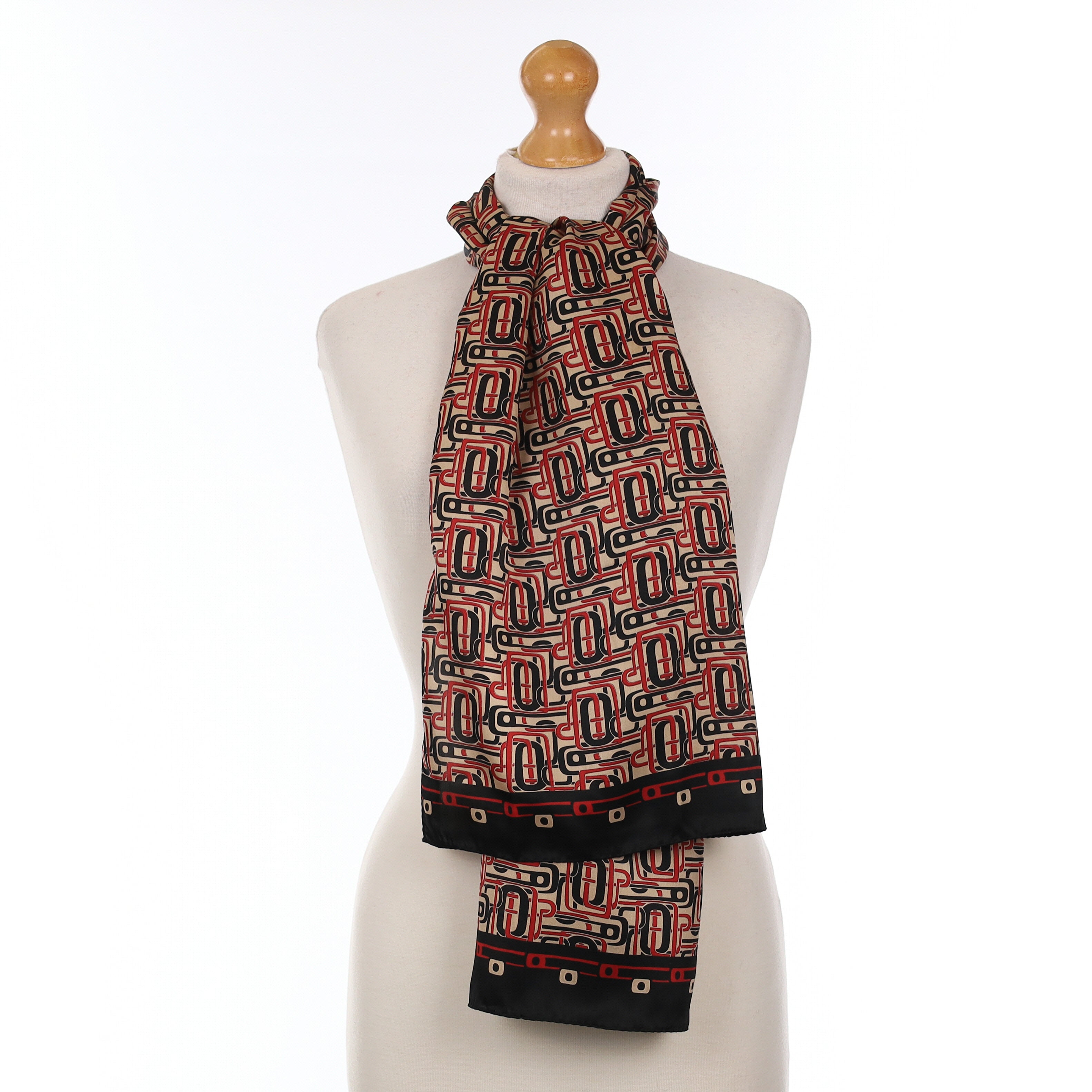Red And Black Abstract Silk Scarf