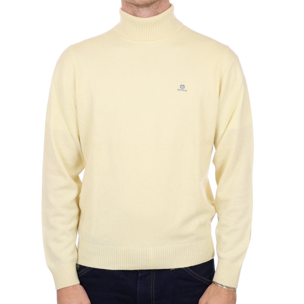 Men's Primrose Yellow Cashmere Polo Neck Jumper Large
