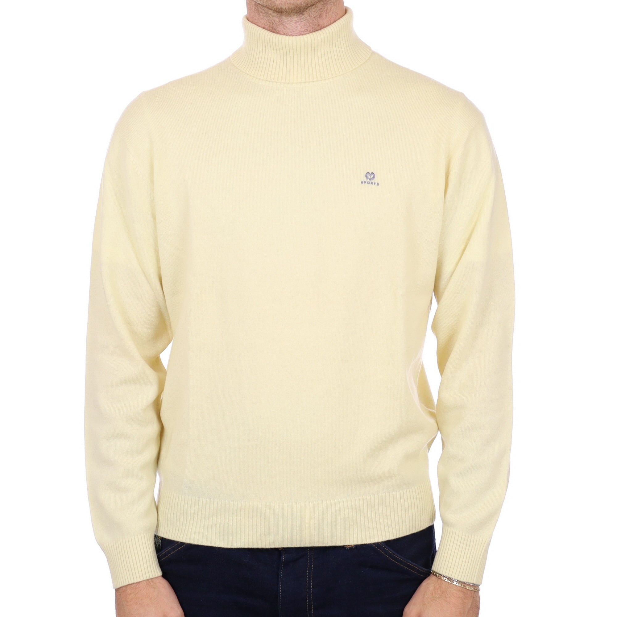 Men's Primrose Yellow Cashmere Polo Neck Jumper Large
