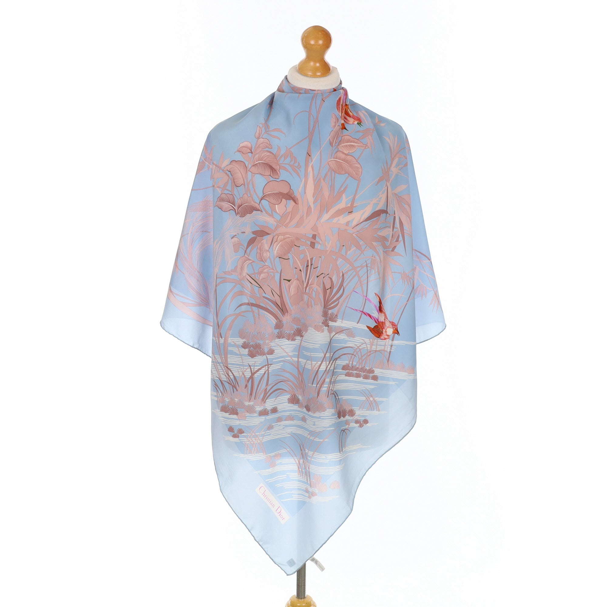 Christian Dior Designer Pale Blue And Pink Silk Scarf