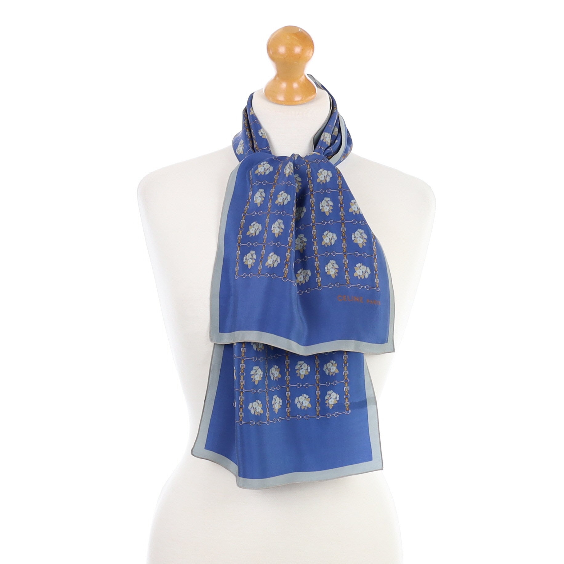 1960s Celine Blue Vintage Silk Scarf