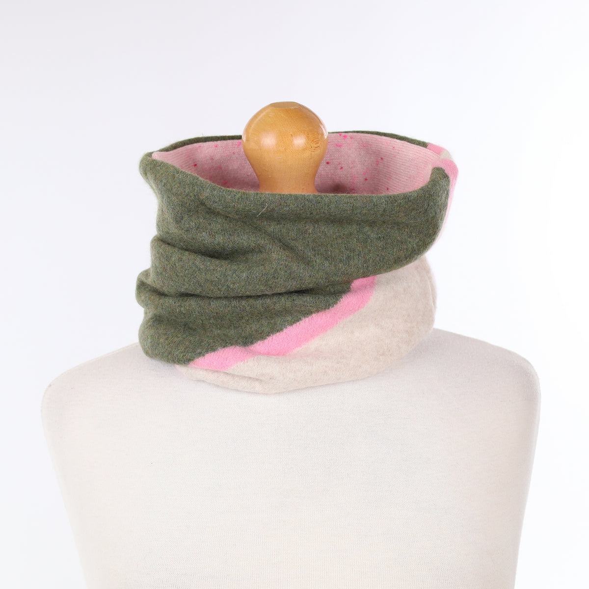 Moss Oatmeal and Pink Patterned Luxury Double Layered Snood