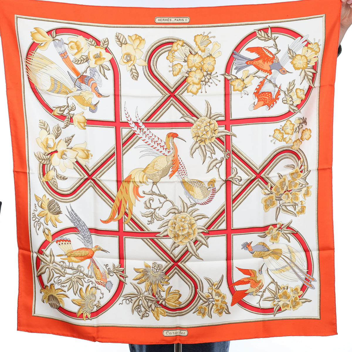 Boxed Hermès Caraïbes Silk Scarf