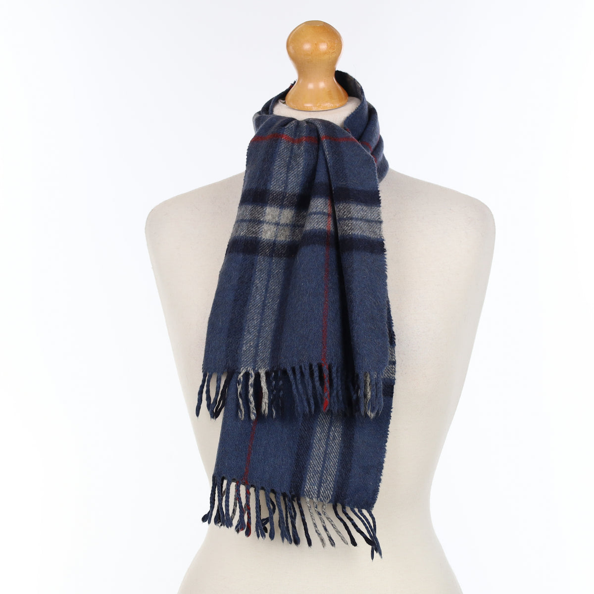 Naval Blue Checked Cashmere Woven Scarf