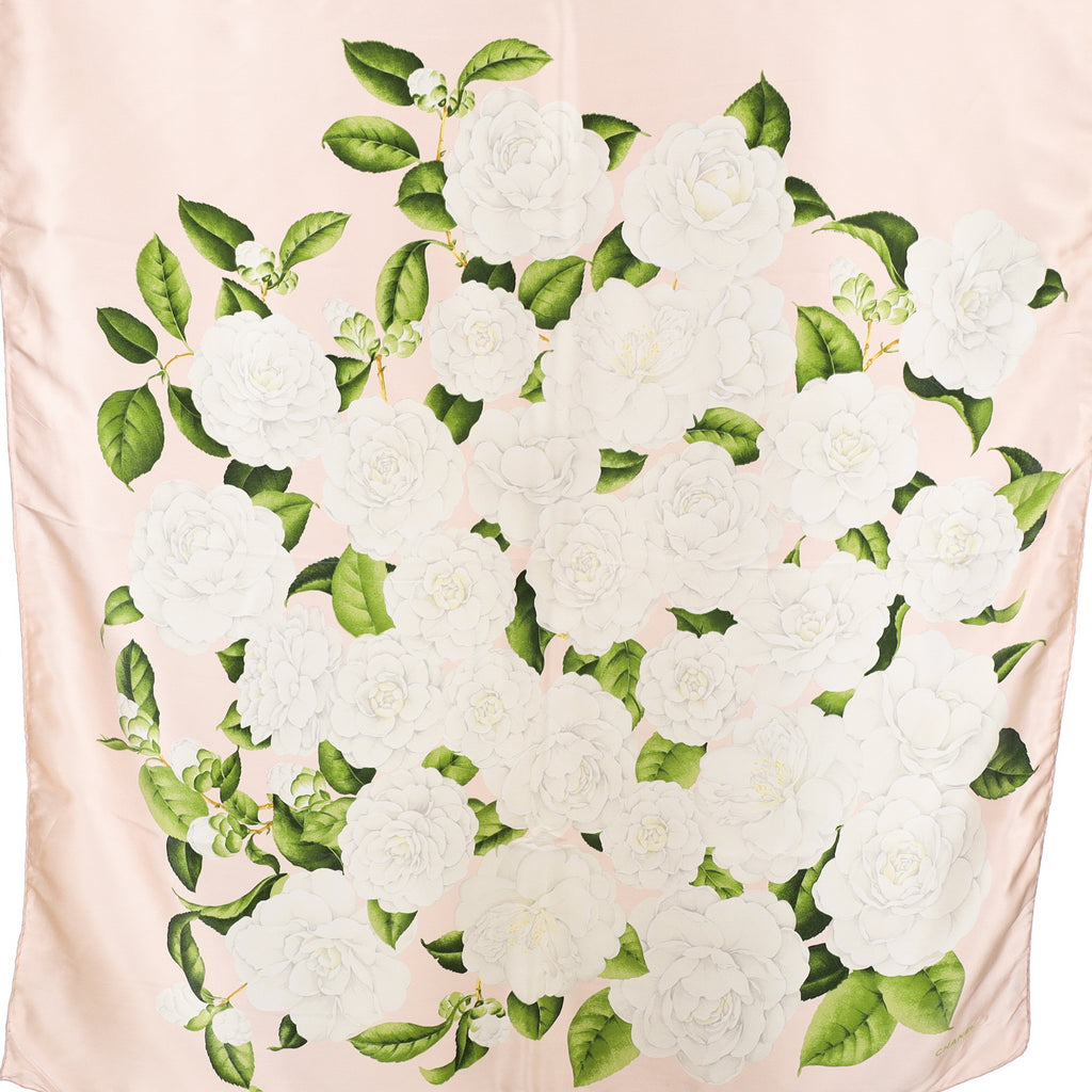Chanel White Rose Silk Scarf