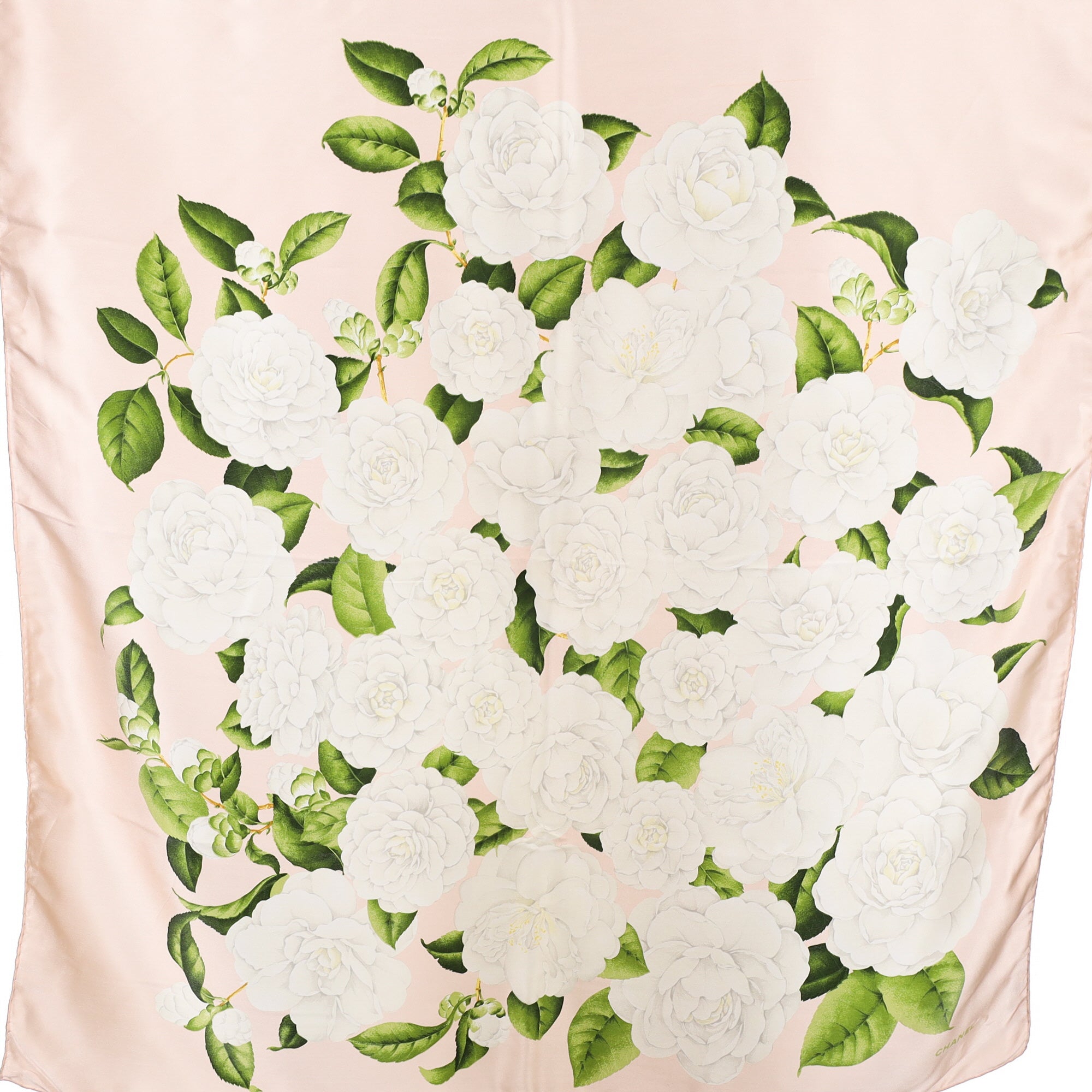 Chanel White Rose Silk Scarf