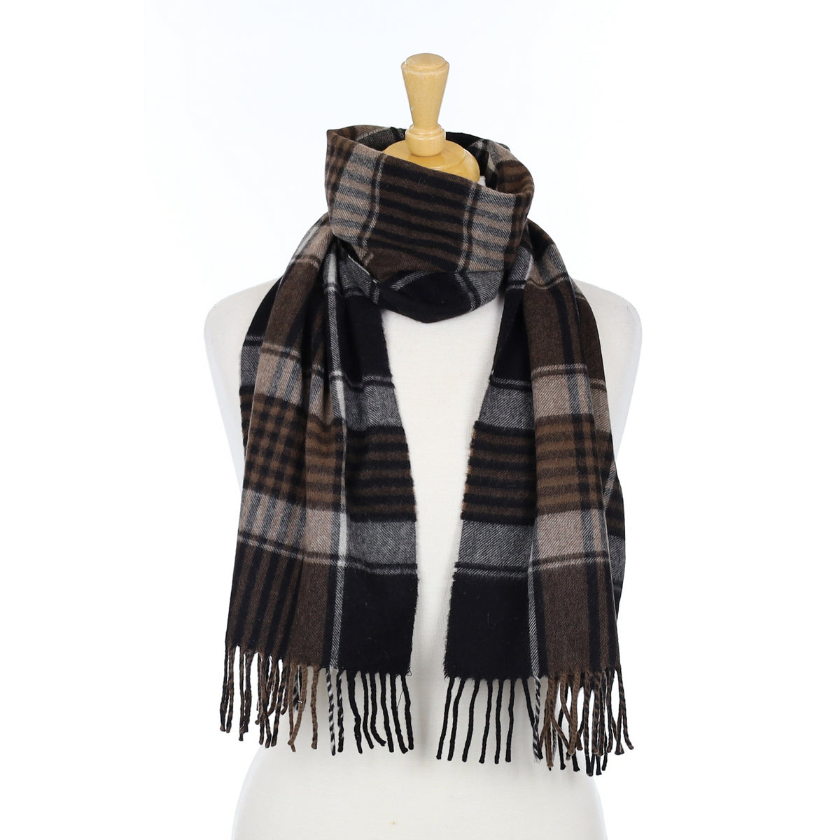 Black and Brown Check Woven Scarf