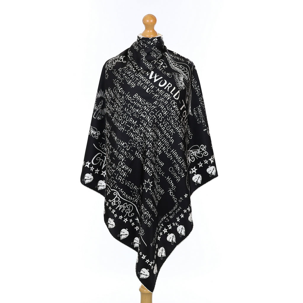 Pristine Givenchy ‘World Tour’ Black Silk Scarf