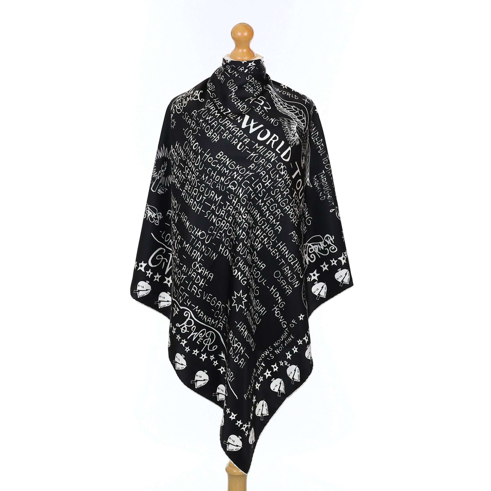 Pristine Givenchy ‘World Tour’ Black Silk Scarf