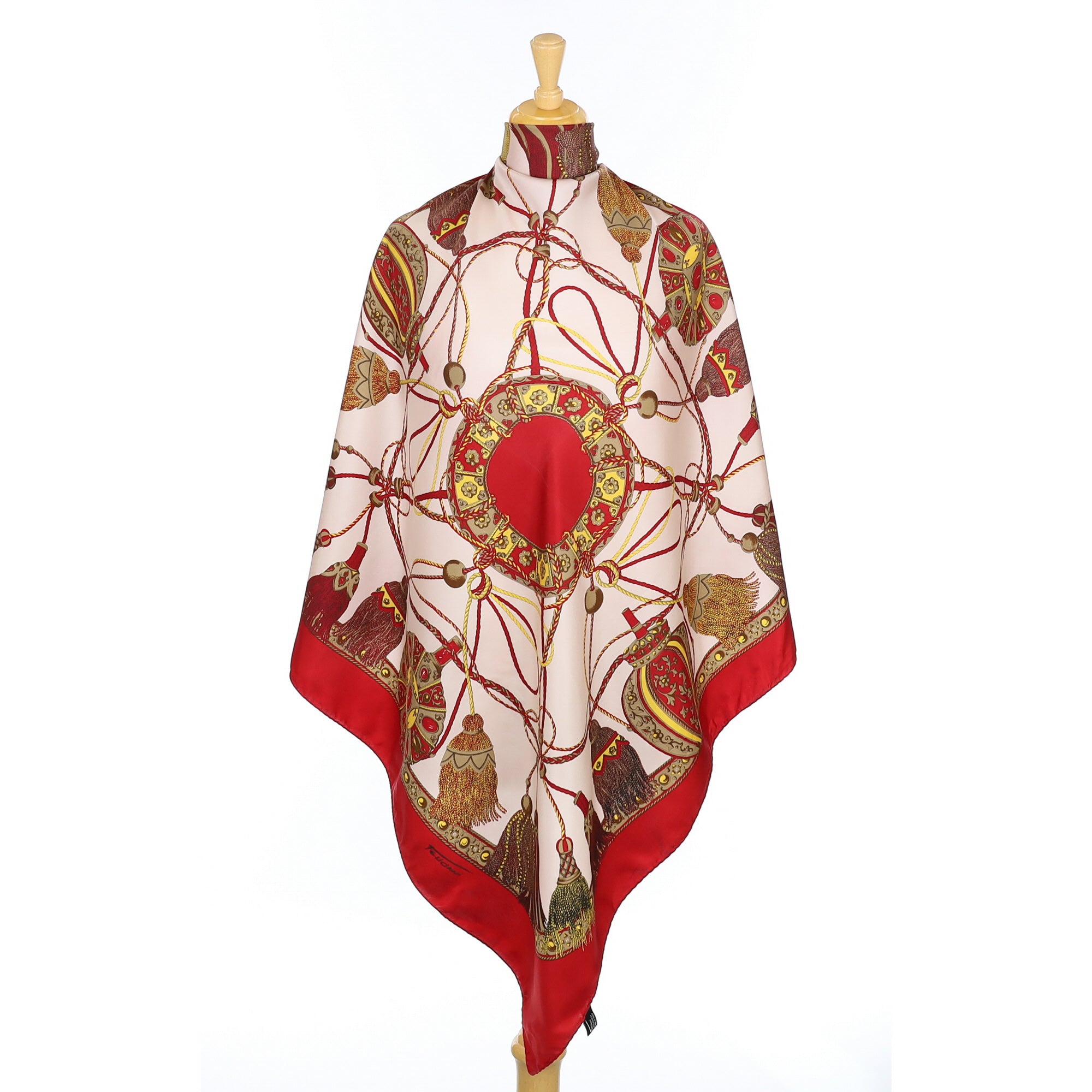 Italian Red Tassle Design Silk Scarf