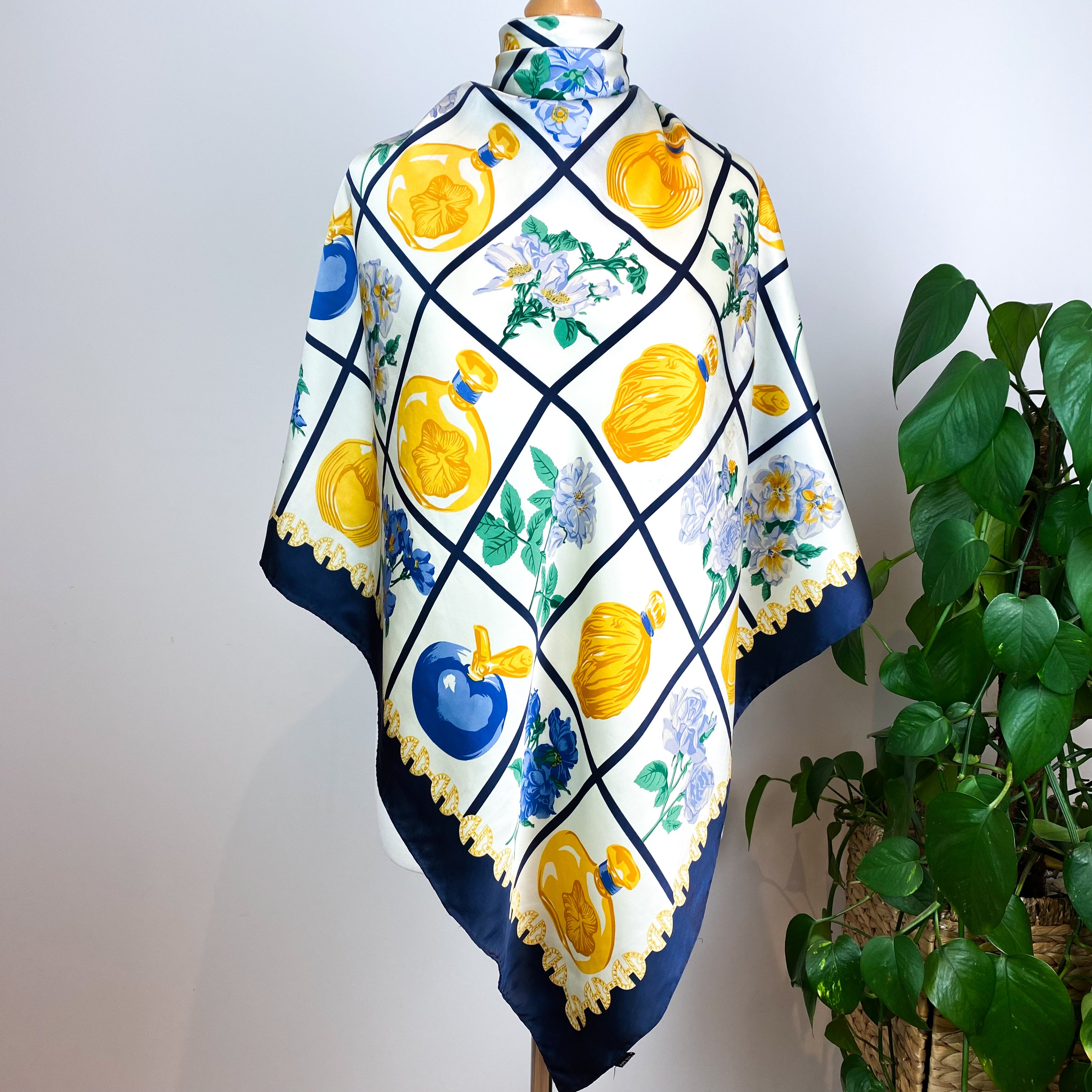Large Satin Floral Vintage Silk Scarf