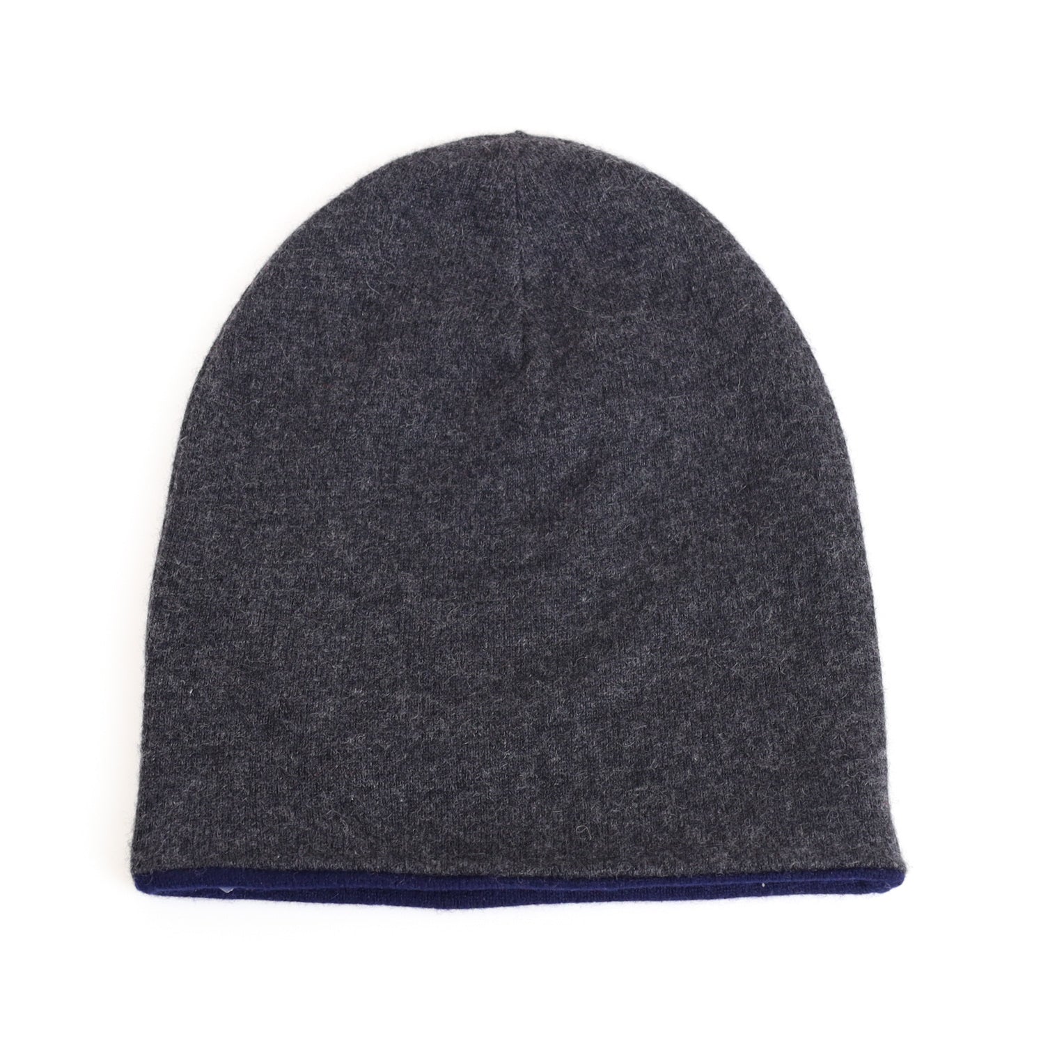 Navy and Charcoal Grey Reversible Cashmere Beanie Hat