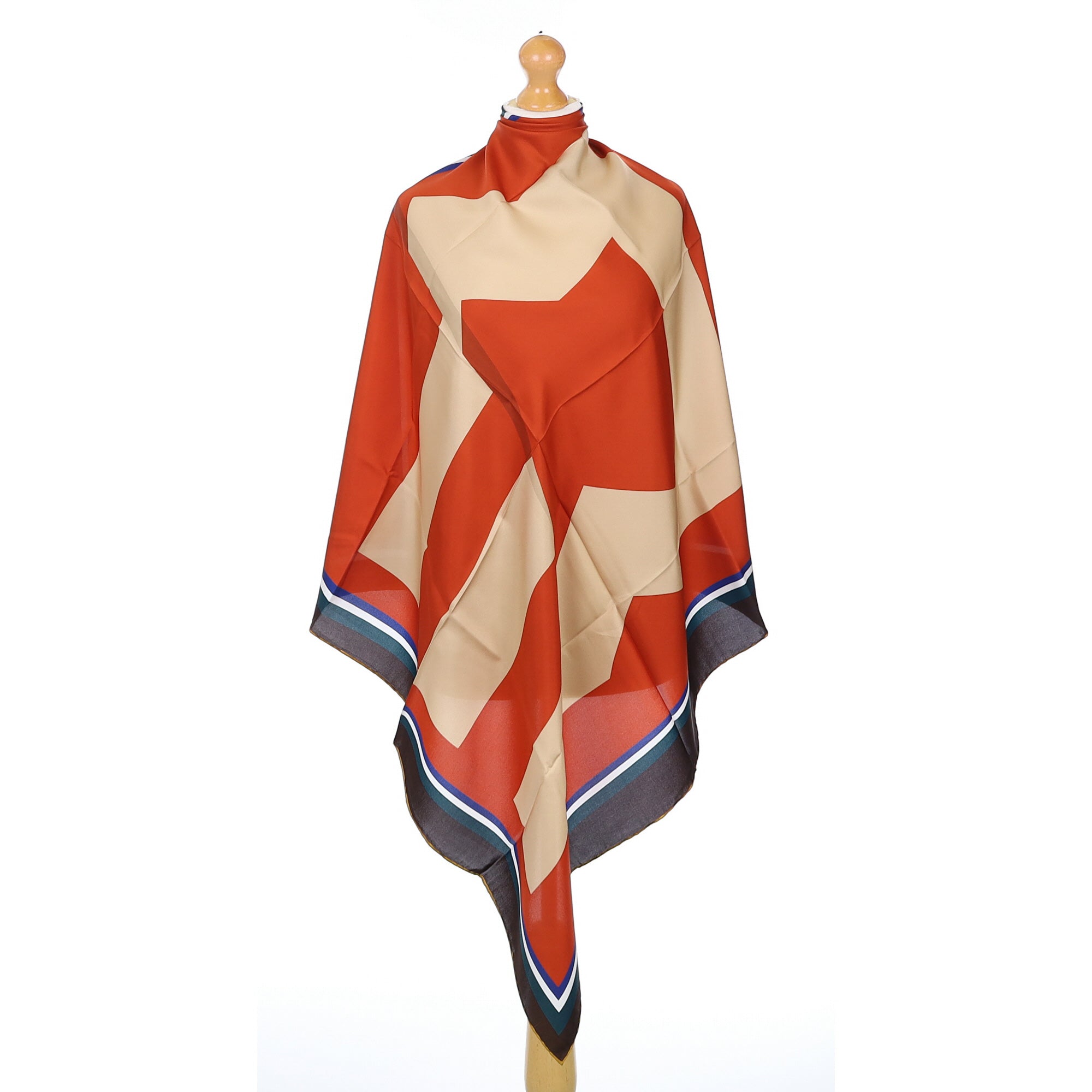 Brand New Italian Brick Red Patterned Silk Scarf