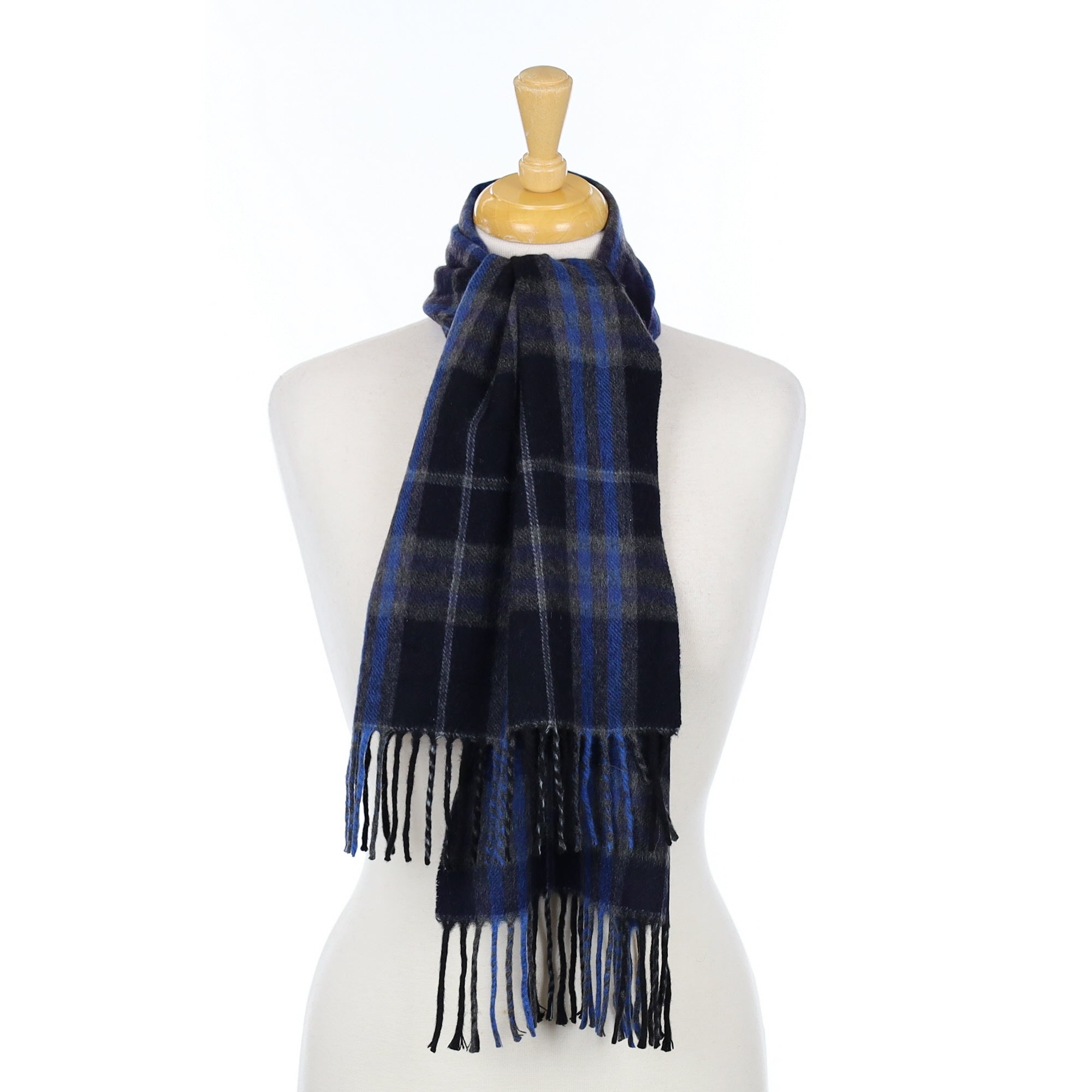 Cobalt Blue & Black Check Cashmere Woven Scarf