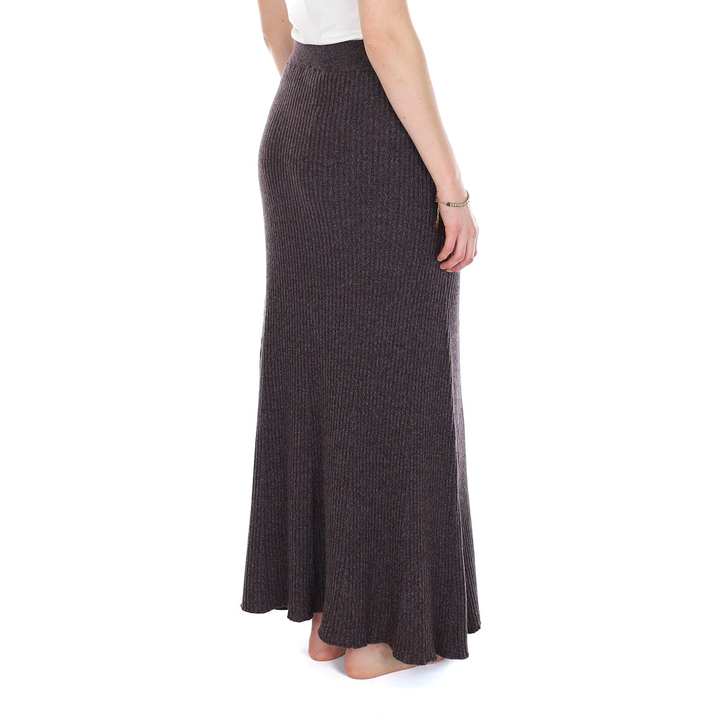 Brand New Scottish Aubergine Marl Rib Cashmere Long A Line Skirt Small