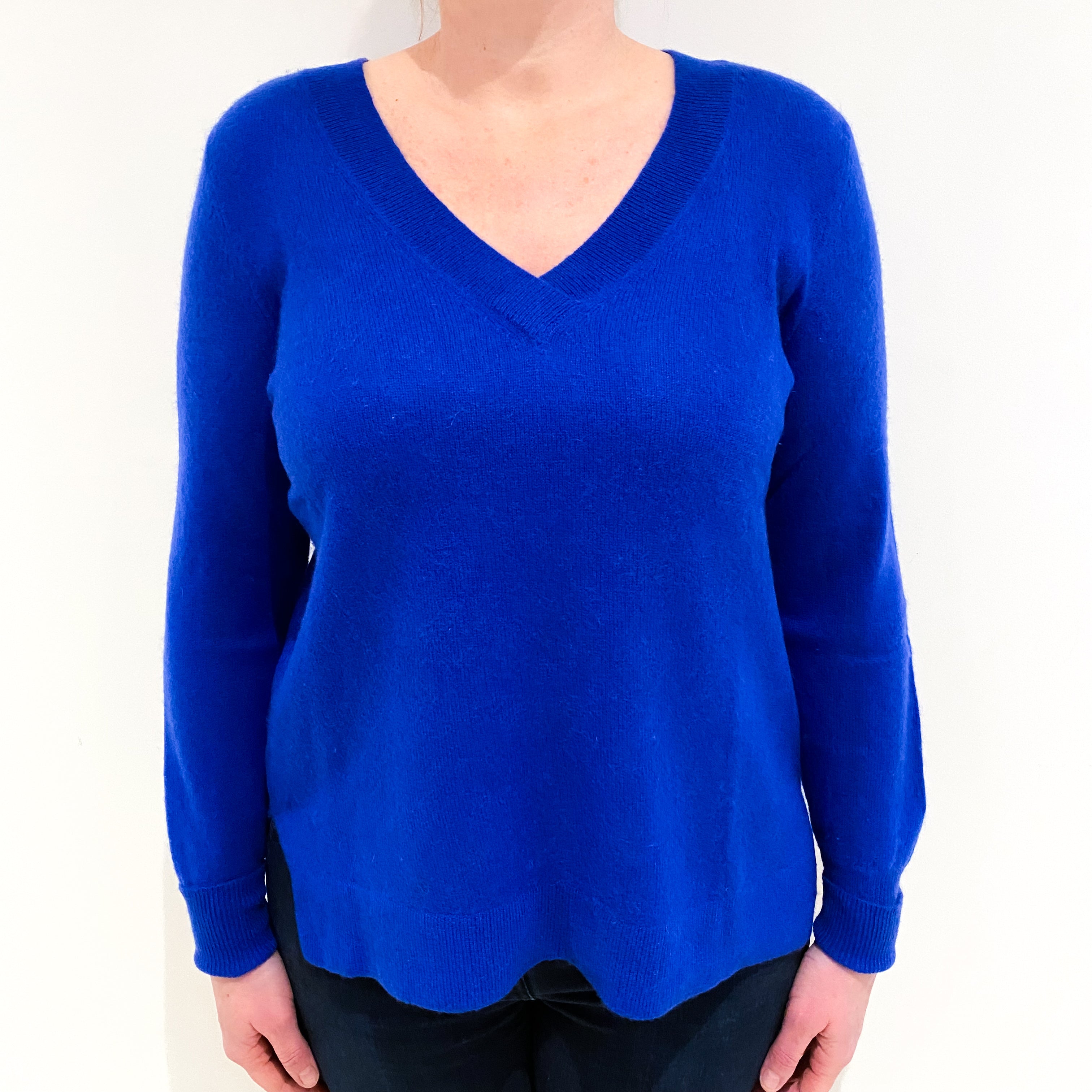 Royal Blue Cashmere V Neck Jumper Large