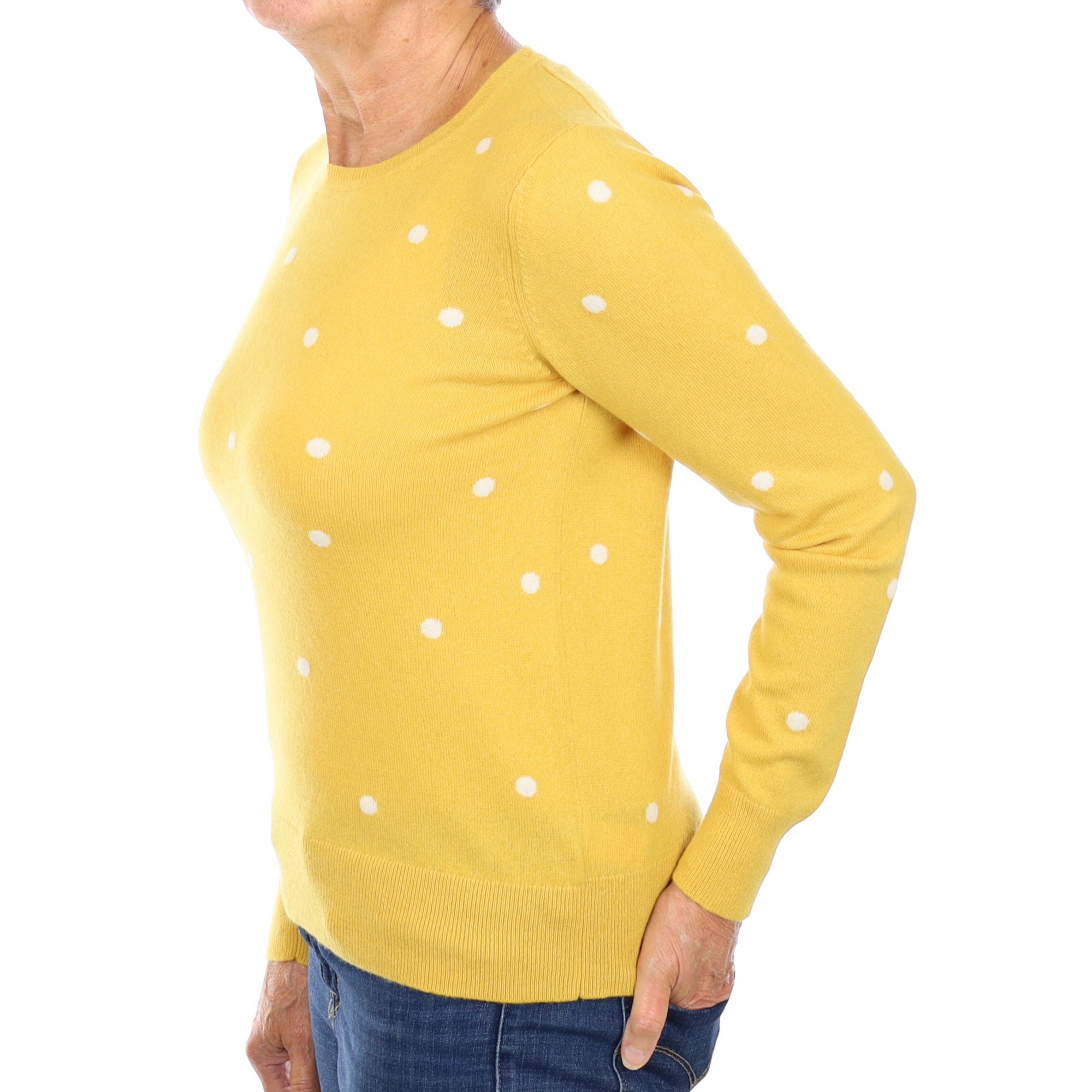 Sunflower Yellow Spotty Cashmere Crew Neck Jumper Medium