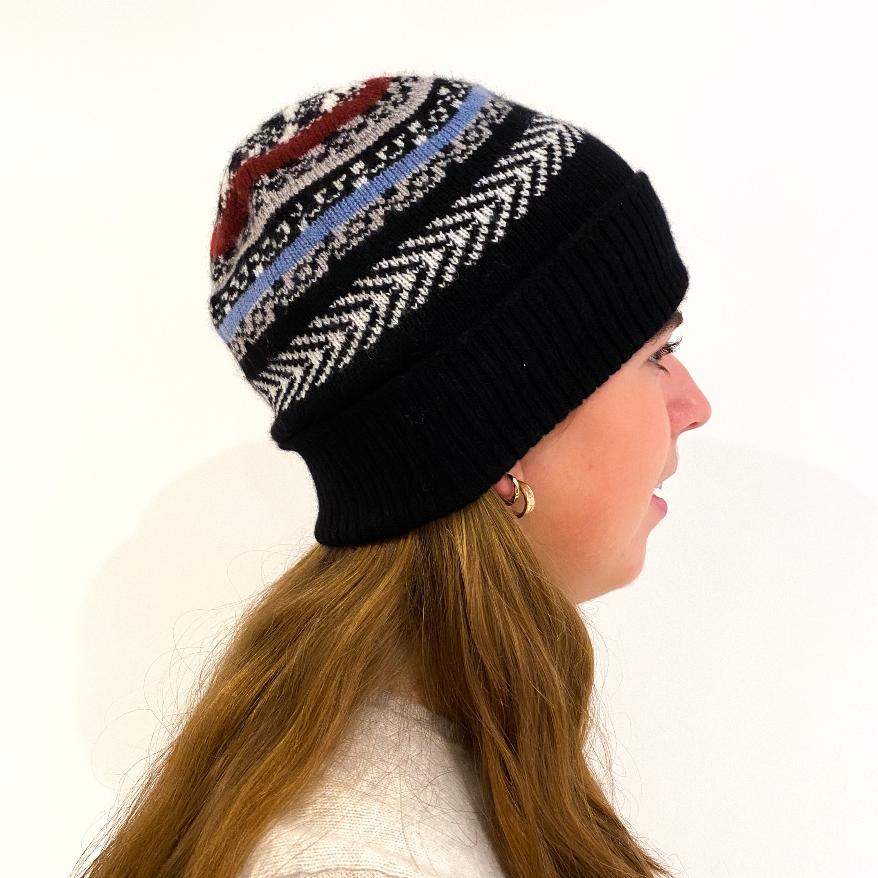 New Scottish Navy Fairisle Beanie Hat One Size