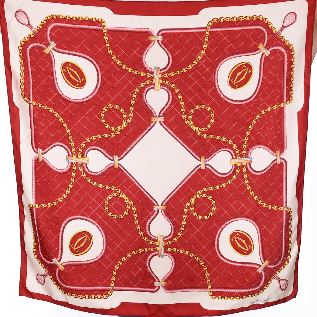 Cartier Red And Gold Chain Silk Scarf