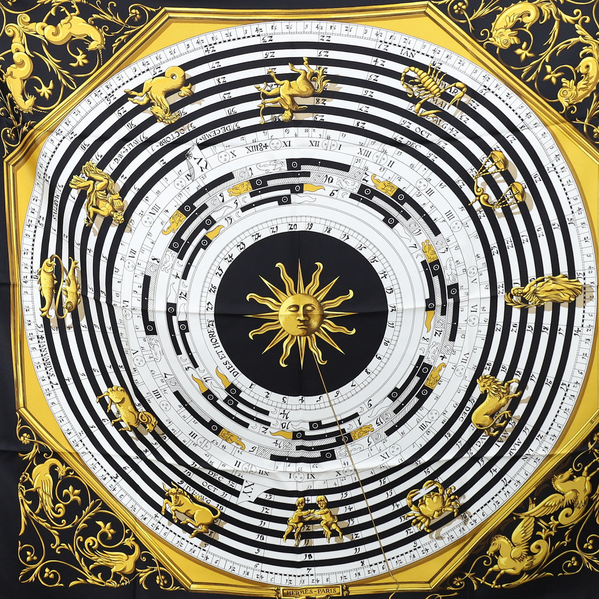 Brand New Boxed Hermès Dies et Hore Astrologie Silk Scarf