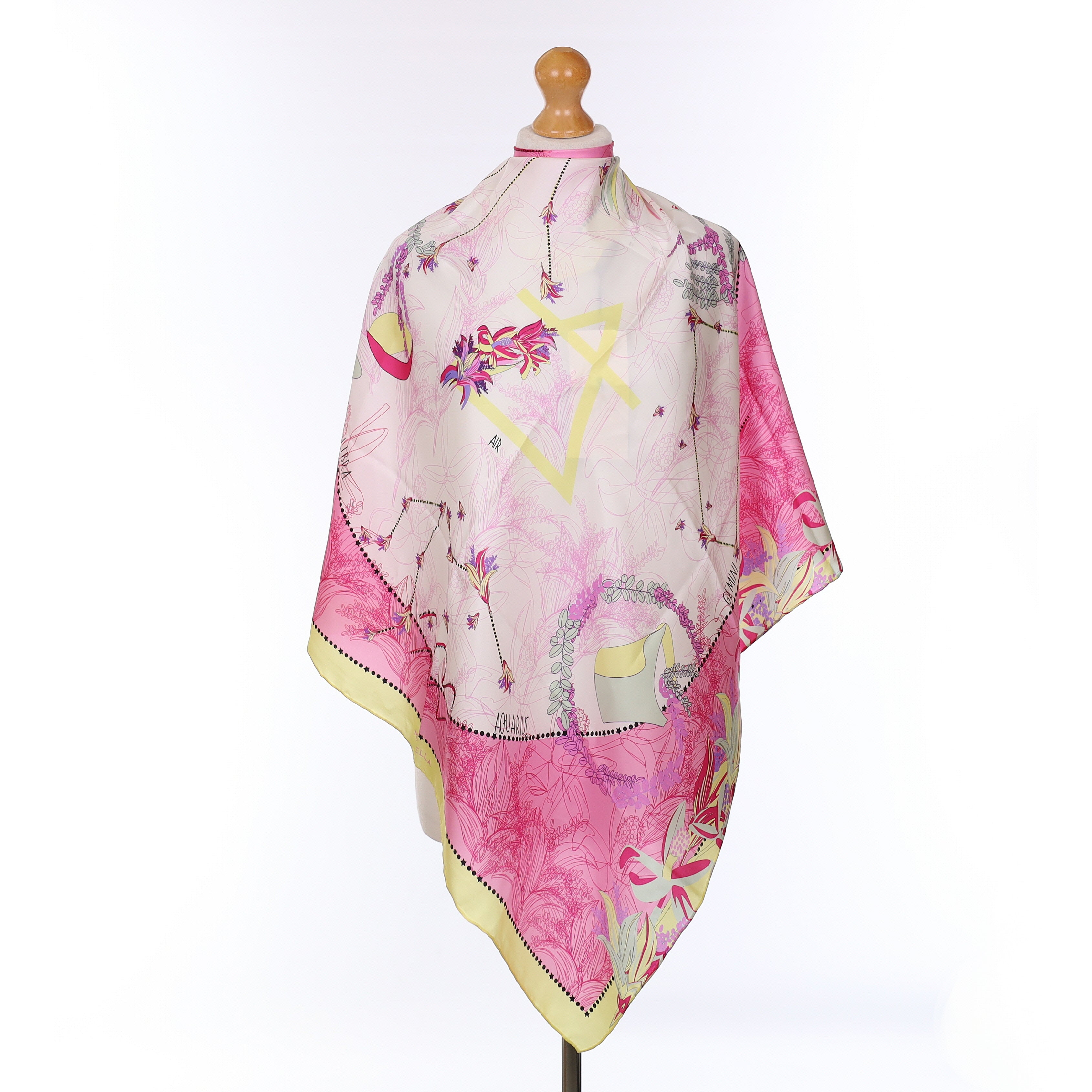 Brand New Marella Pink And Yellow Zodiac Design Silk Scarf