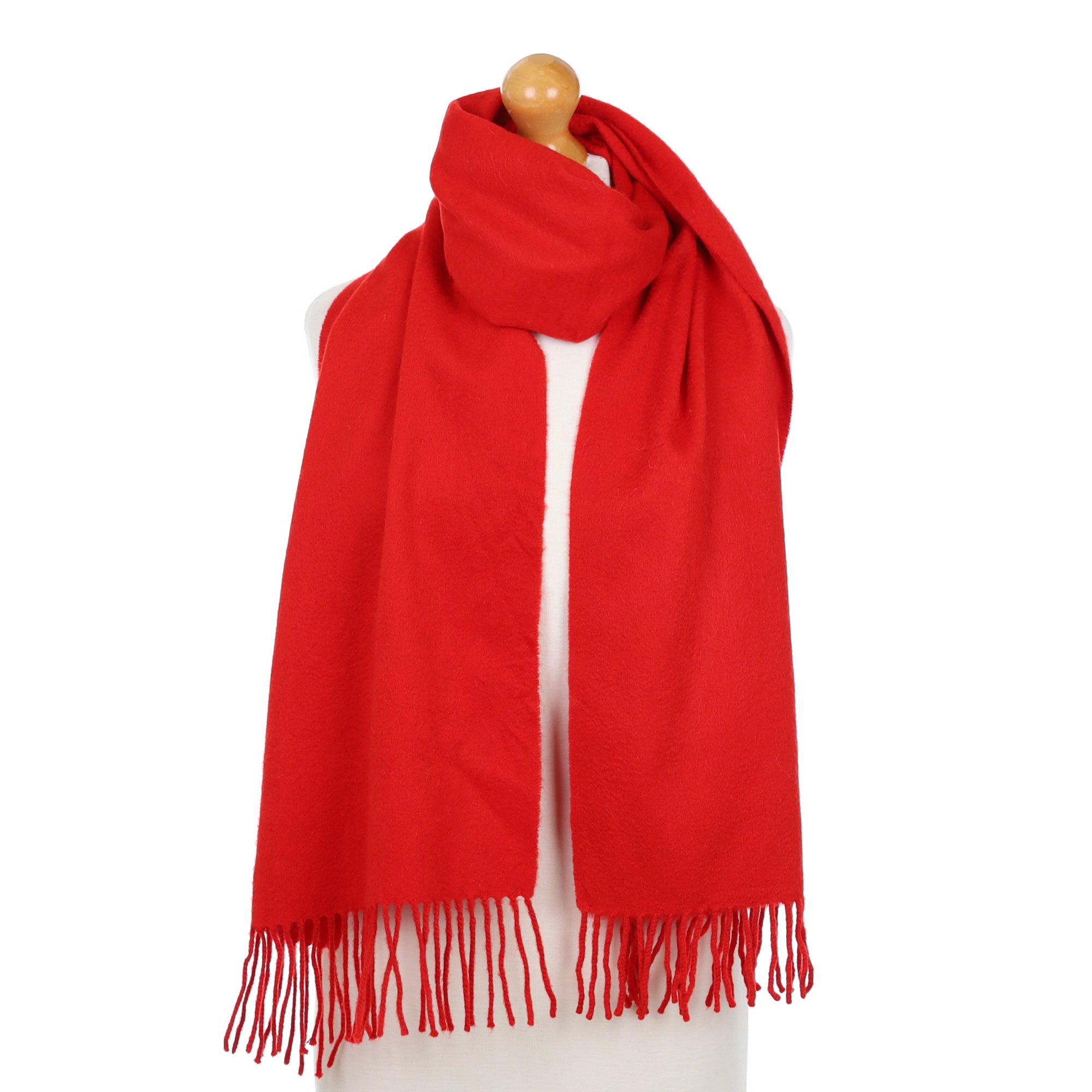 Scottish Scarlet Red Cashmere Fringed Woven Scarf