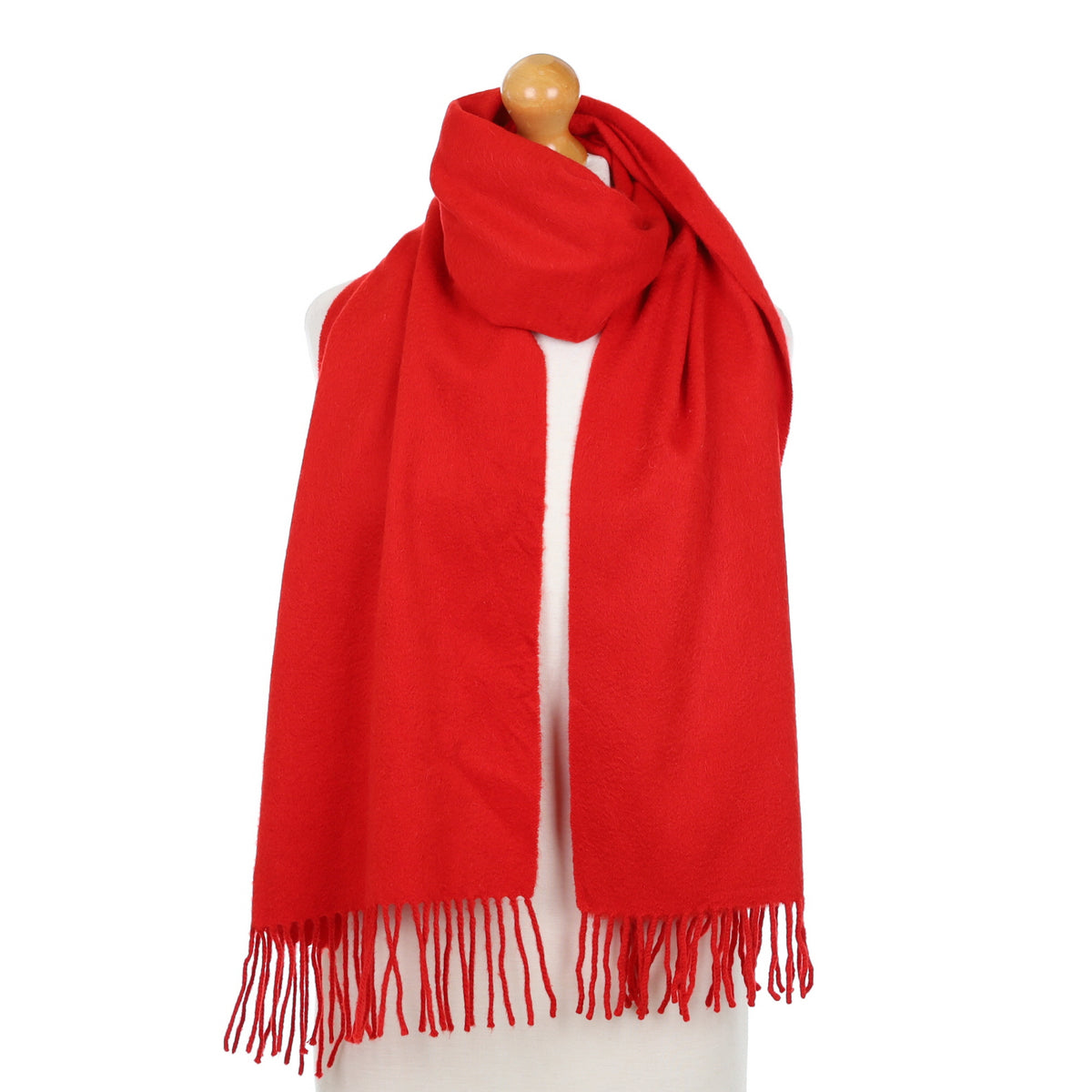 Scottish Scarlet Red Cashmere Fringed Woven Scarf