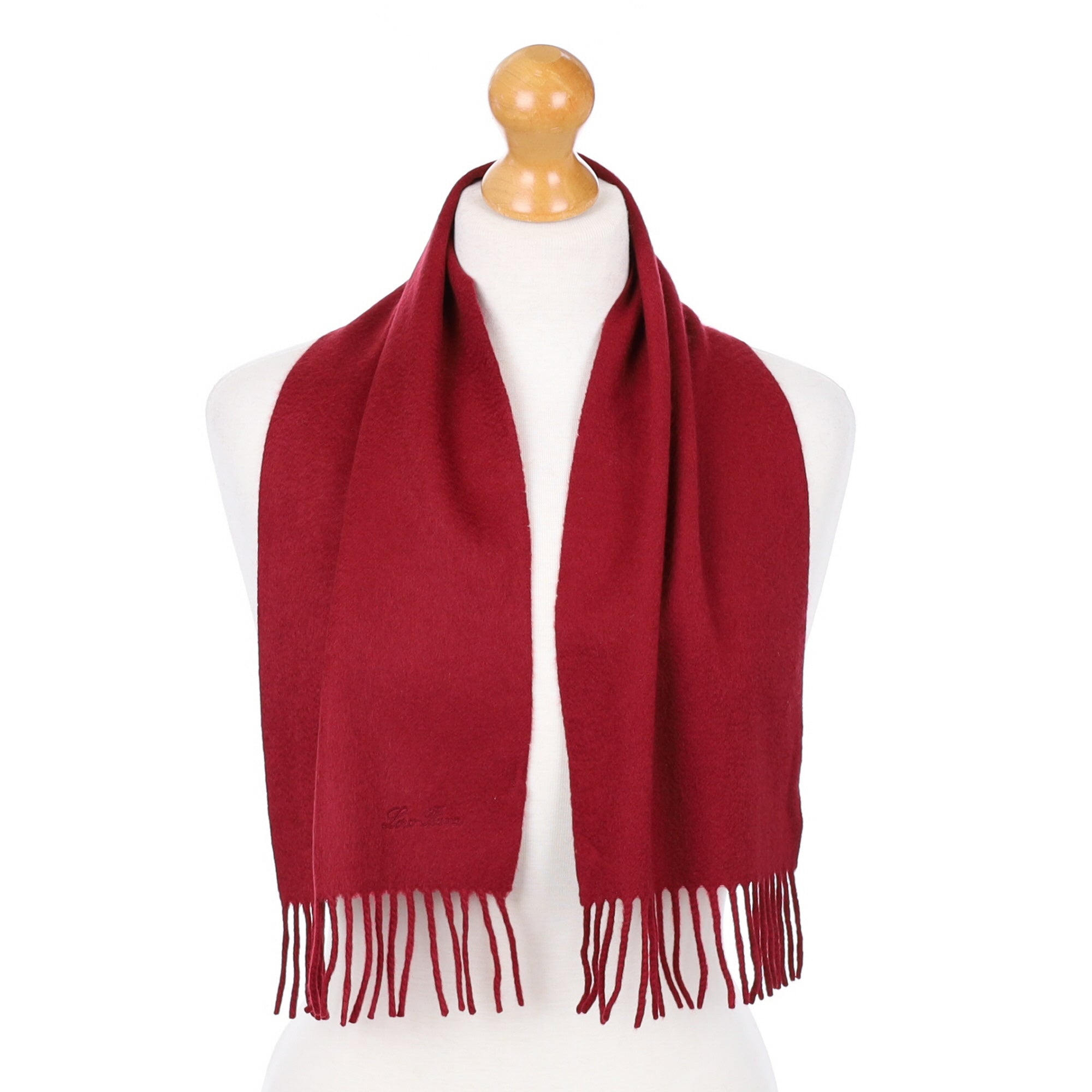 Loro Piana Burgundy Red Fringed Cashmere Woven Scarf