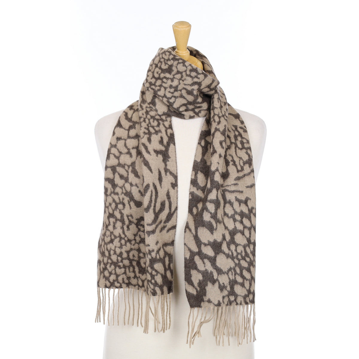 Brown Animal Print Cashmere Woven Scarf