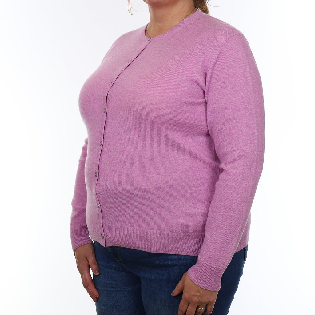 Mauve Purple Cashmere Crew Neck Cardigan Extra Large