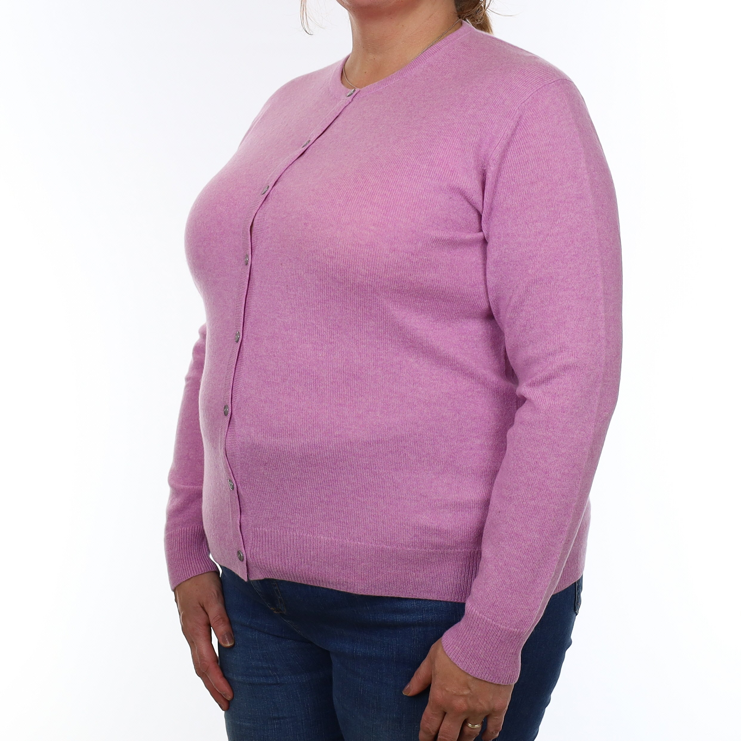 Mauve Purple Cashmere Crew Neck Cardigan Extra Large