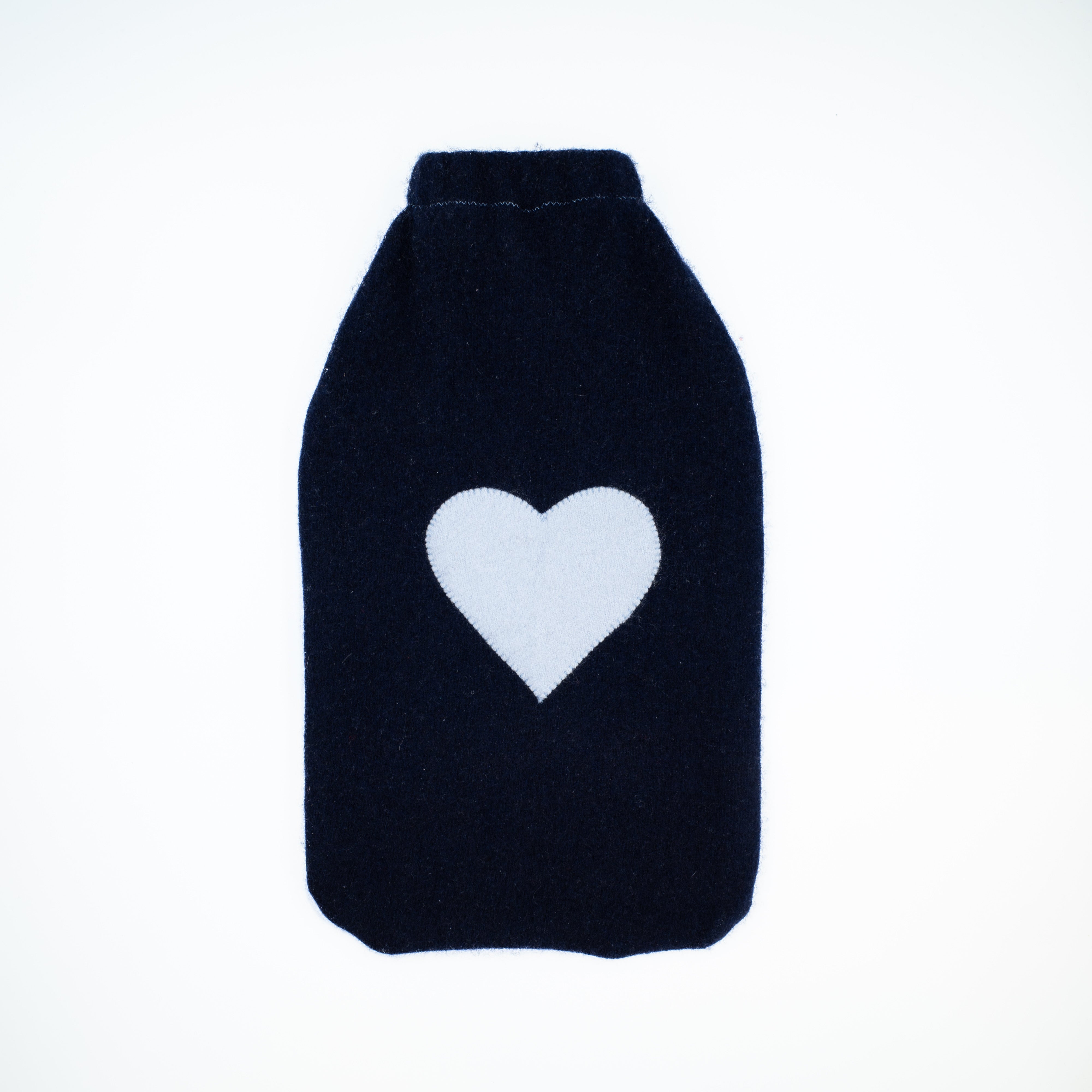 Navy and Baby Blue Heart Cashmere Large Hot Water Bottle