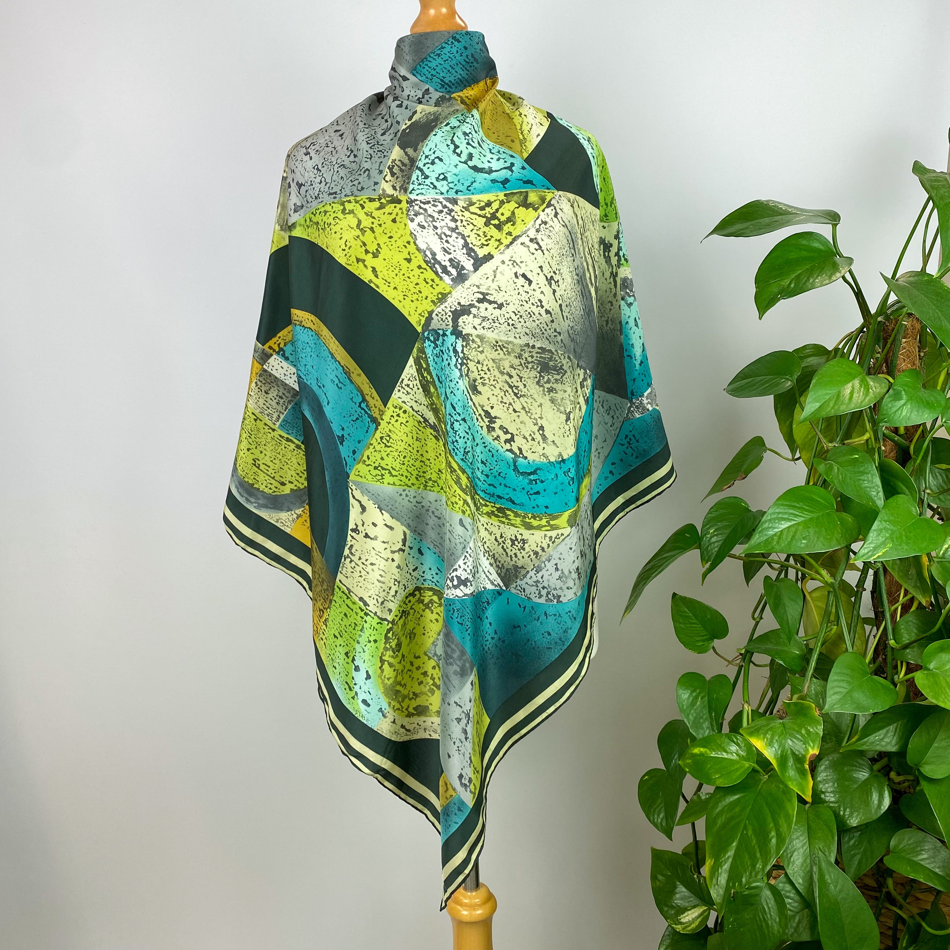 Loredano Green Abstract Silk Scarf