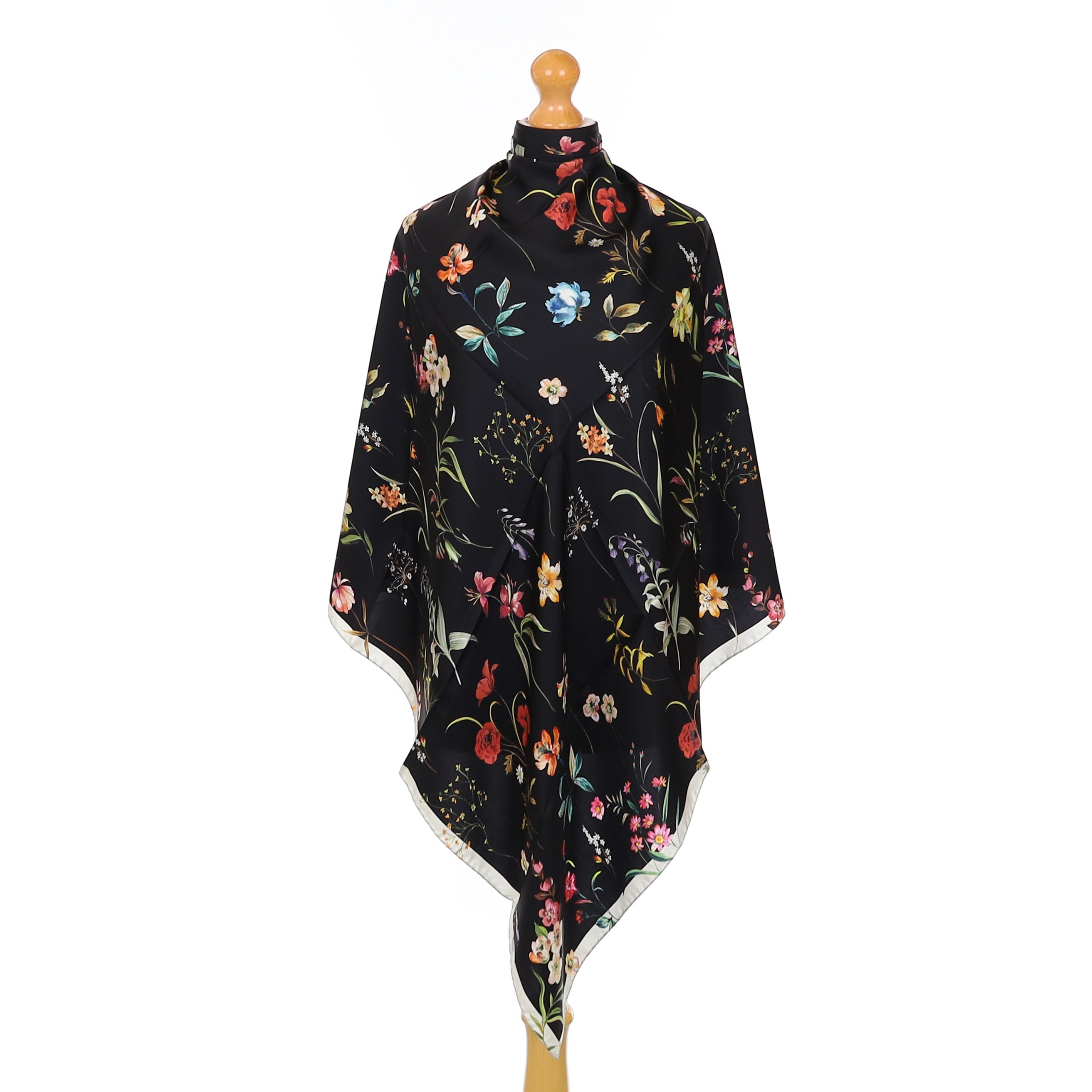 Brand New Italian Black Floral Silk Scarf