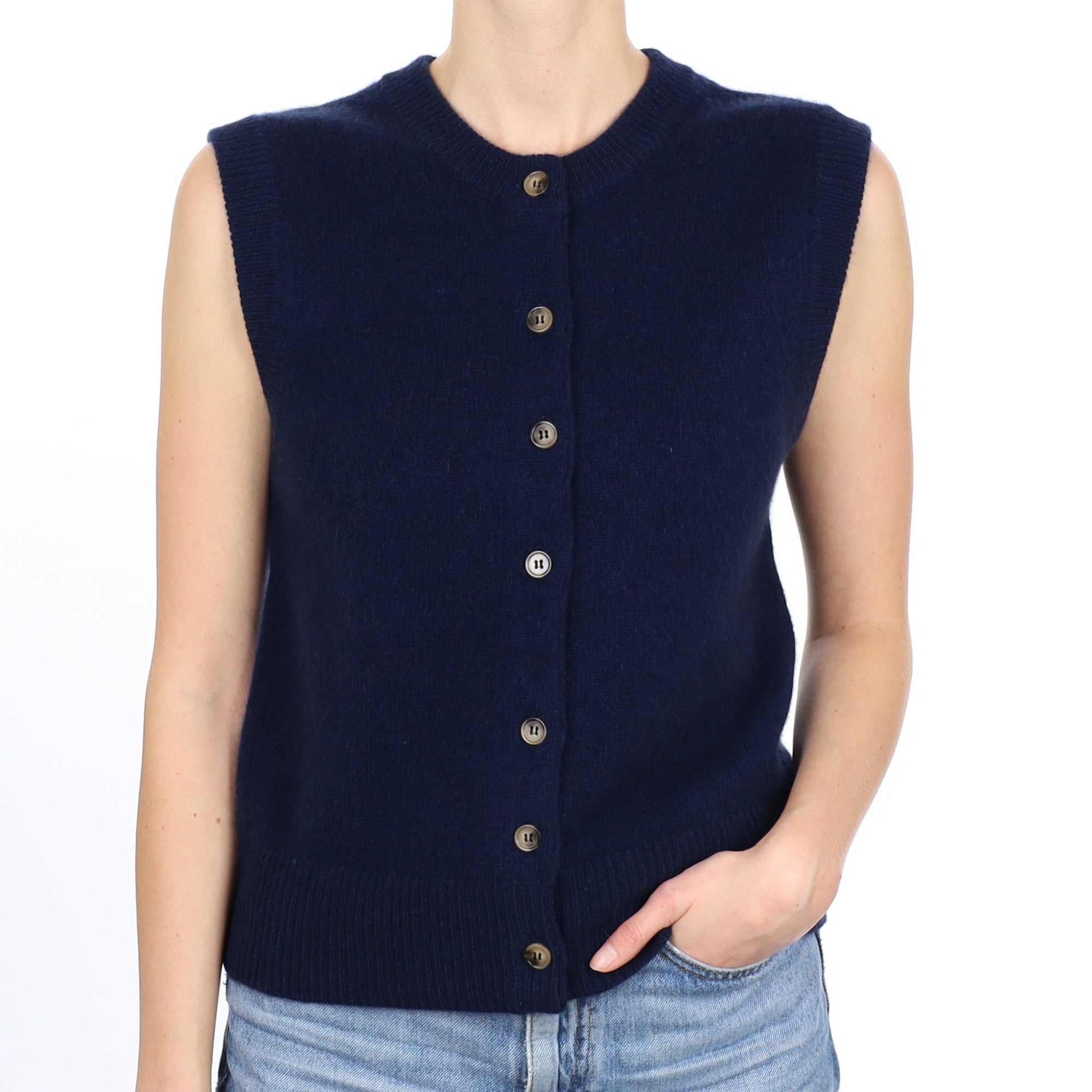 Brand New Navy Luxury Cashmere Crew Neck Waistcoat Small UK 8-10