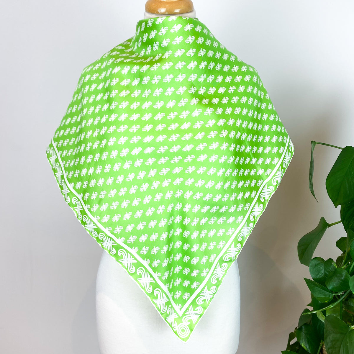 1970s Jaeger Lime Green Vintage Silk Scarf