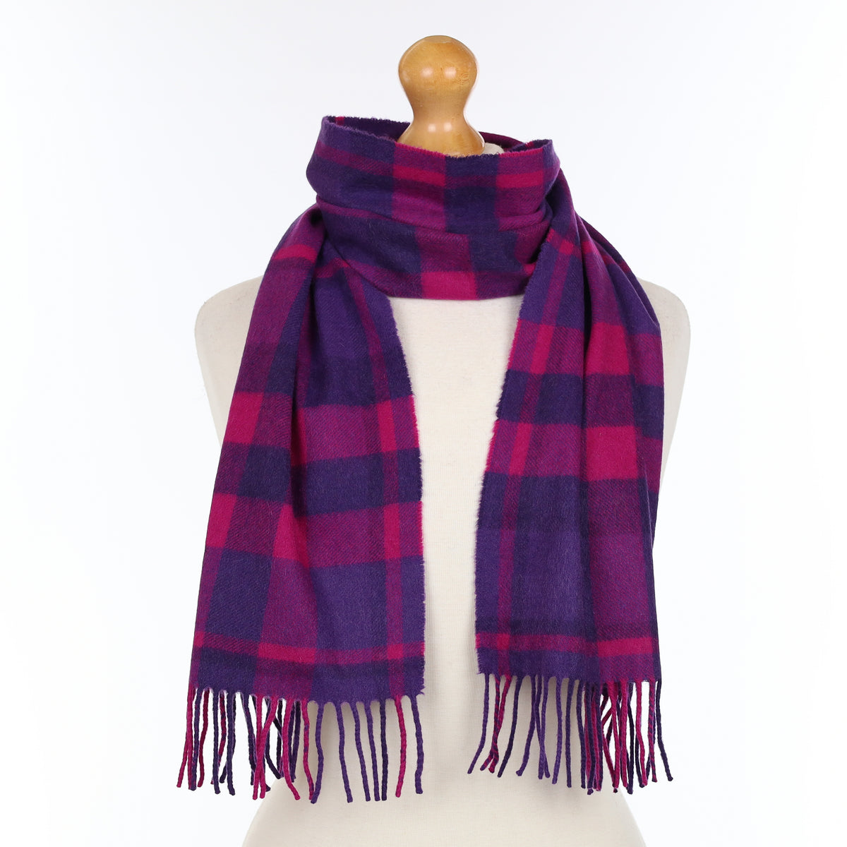 Purple and Magenta Checked Cashmere Woven Scarf