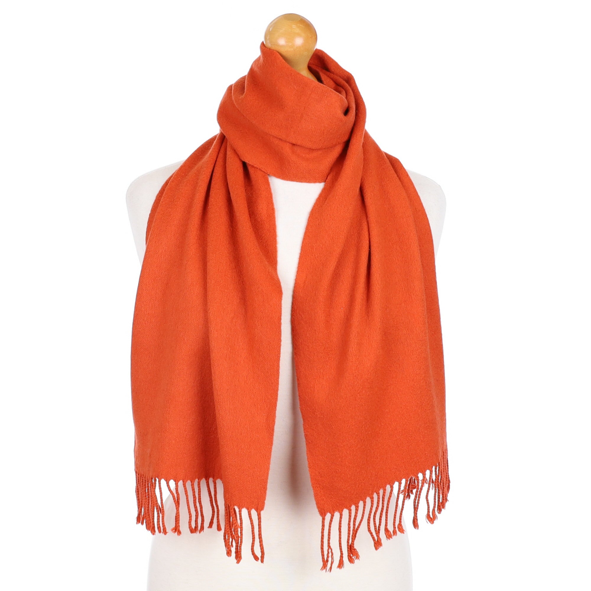 Burnt Orange Cashmere Tasselled Woven Scarf