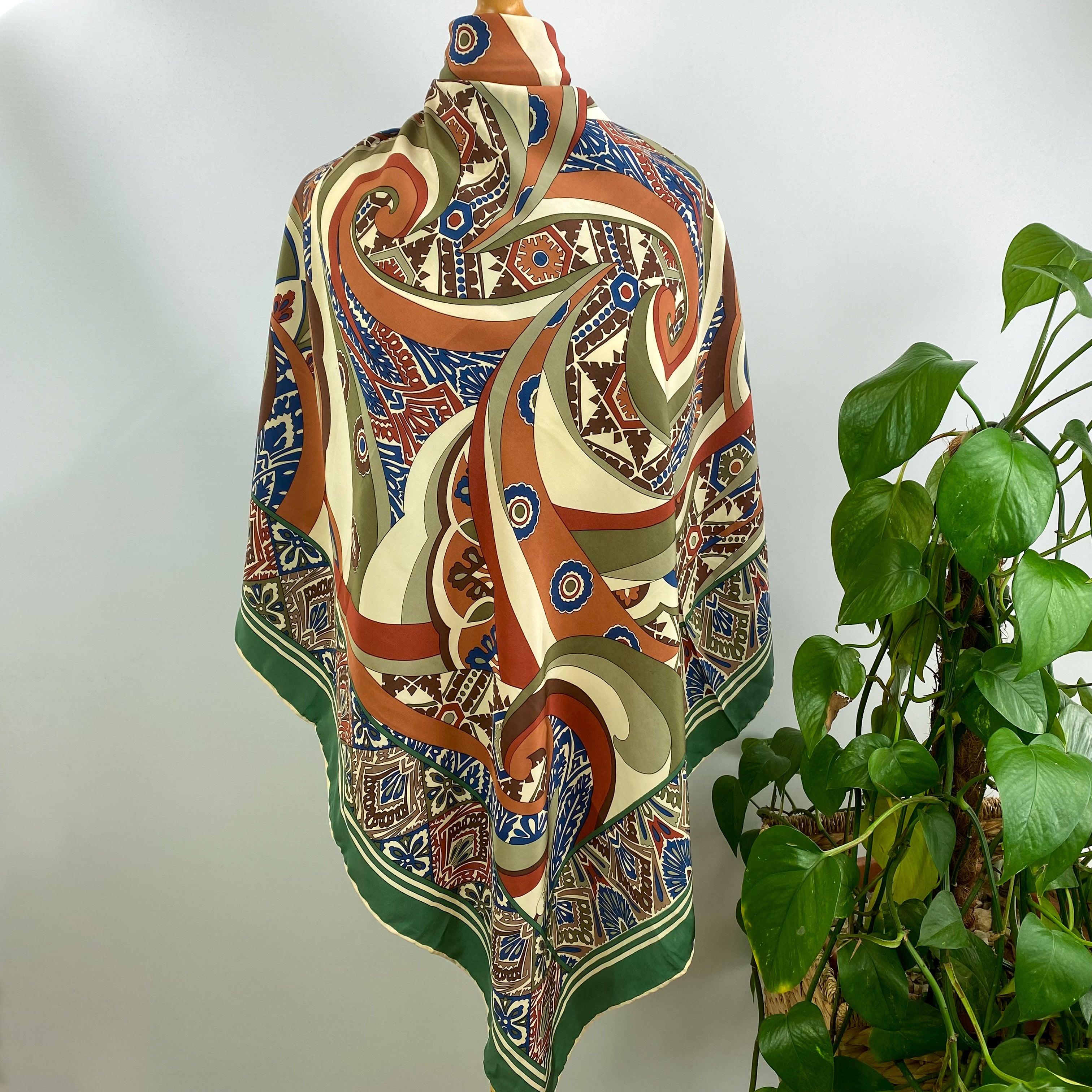 Abstract Green Blue and Brown Silk Scarf