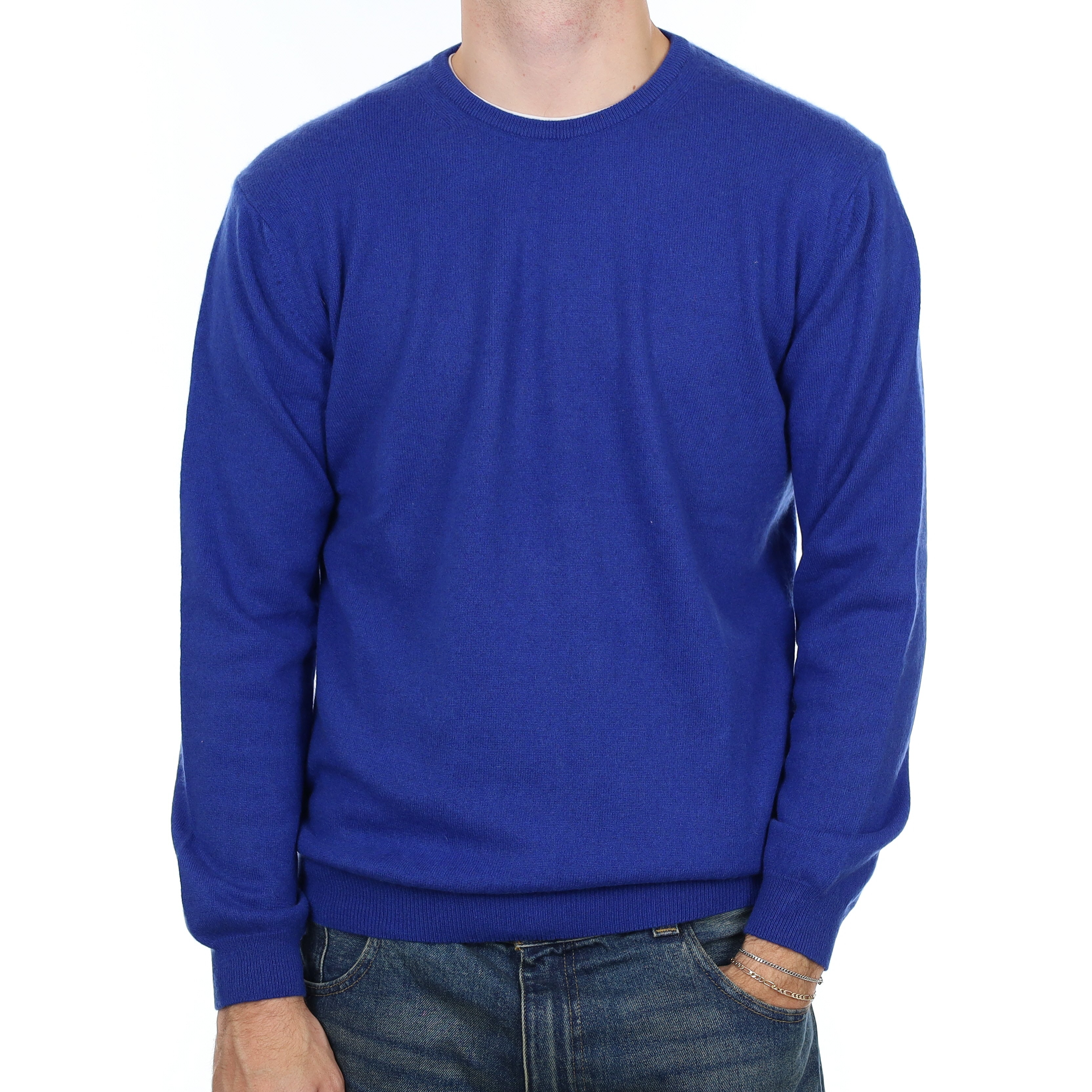 Men’s Royal Blue Cashmere Crew Neck Jumper Large