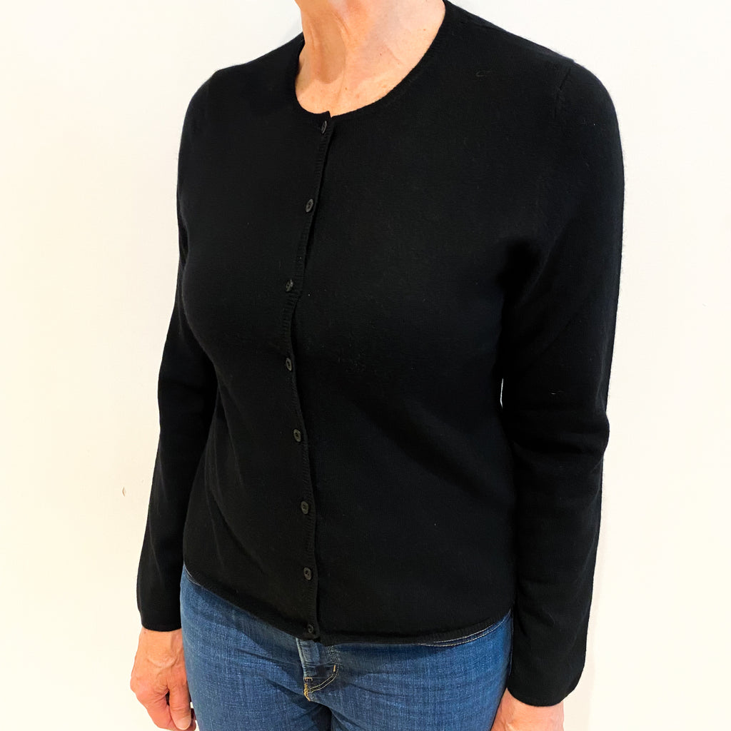 Black Cashmere Crew Neck Cardigan Medium