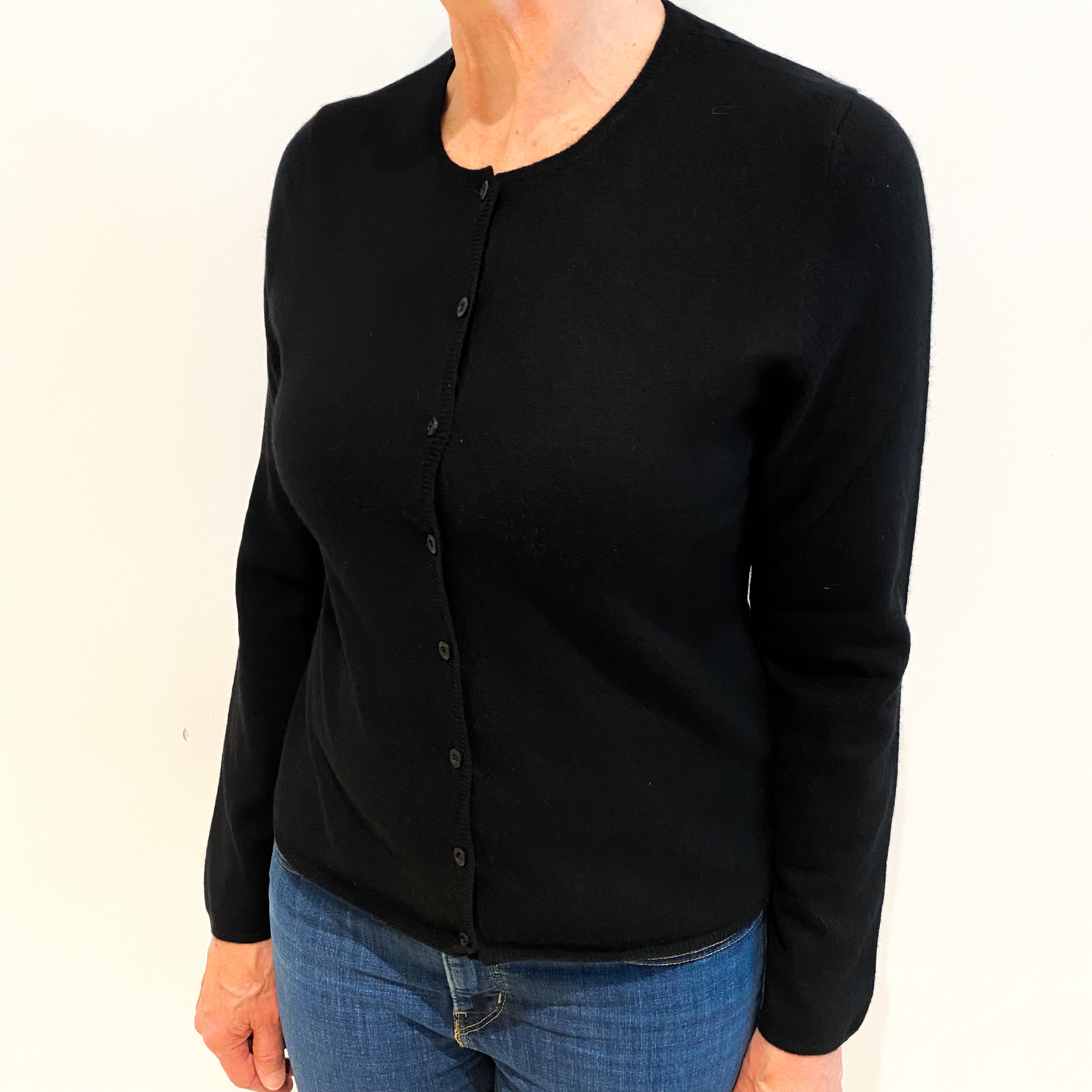 Black Cashmere Crew Neck Cardigan Medium