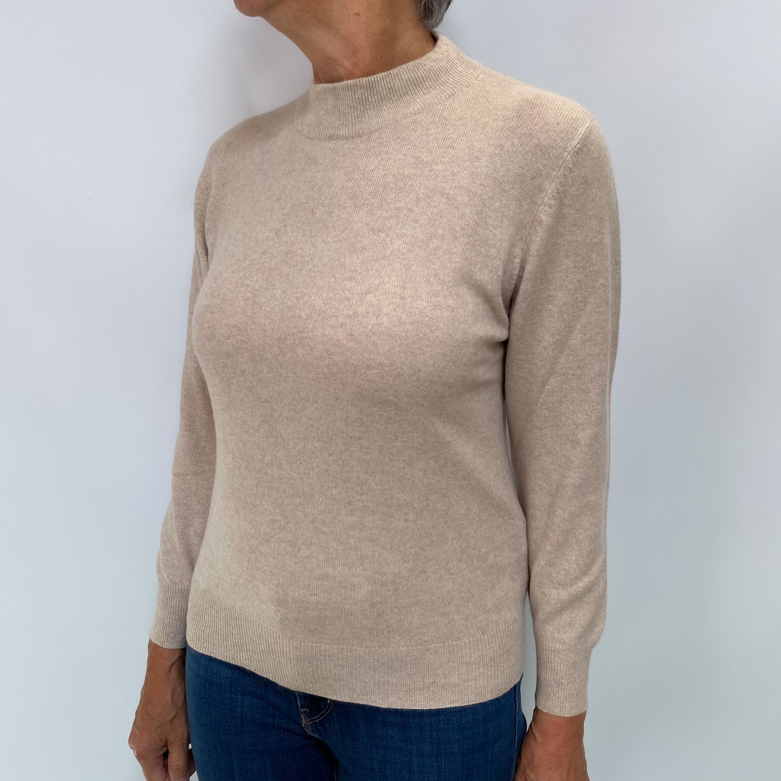 Oatmeal Beige Cashmere Turtle Neck Jumper Medium