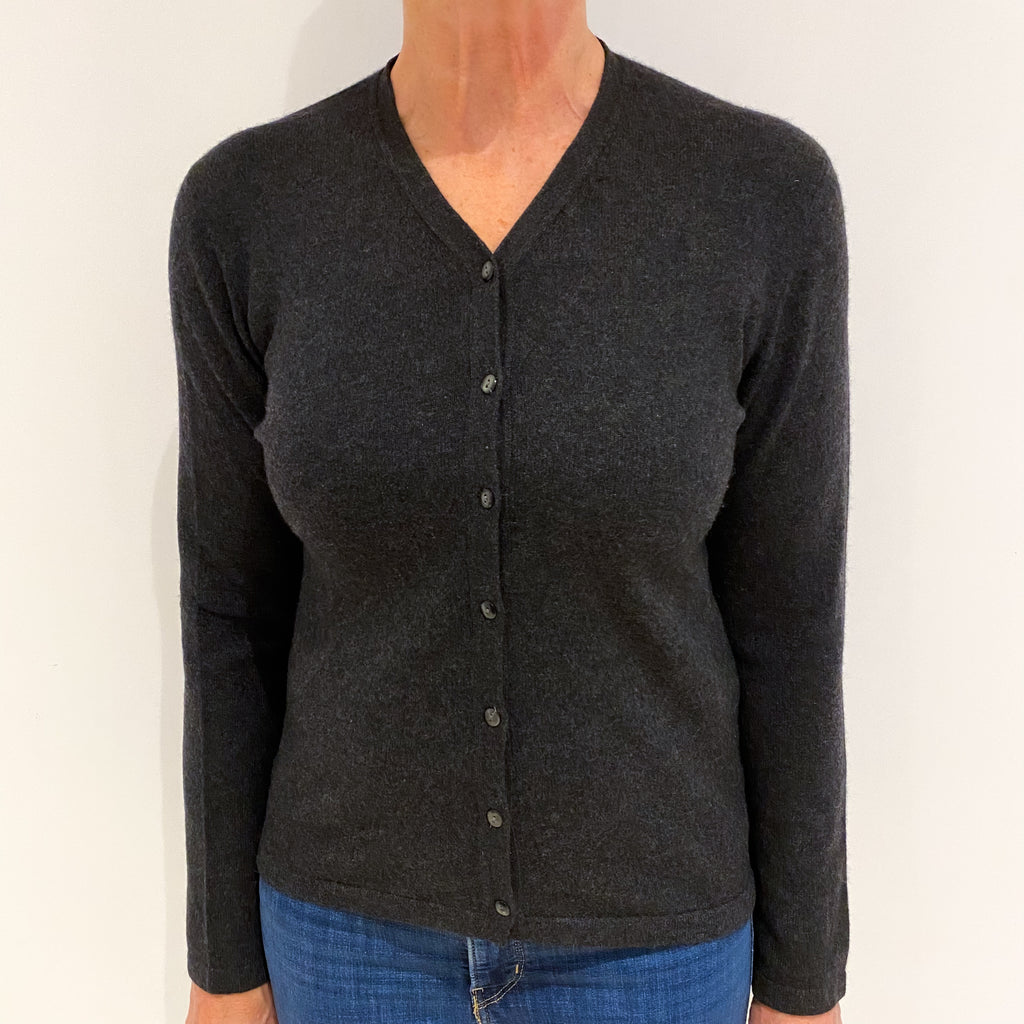 Charcoal Grey Cashmere Vee Neck Cardigan Medium