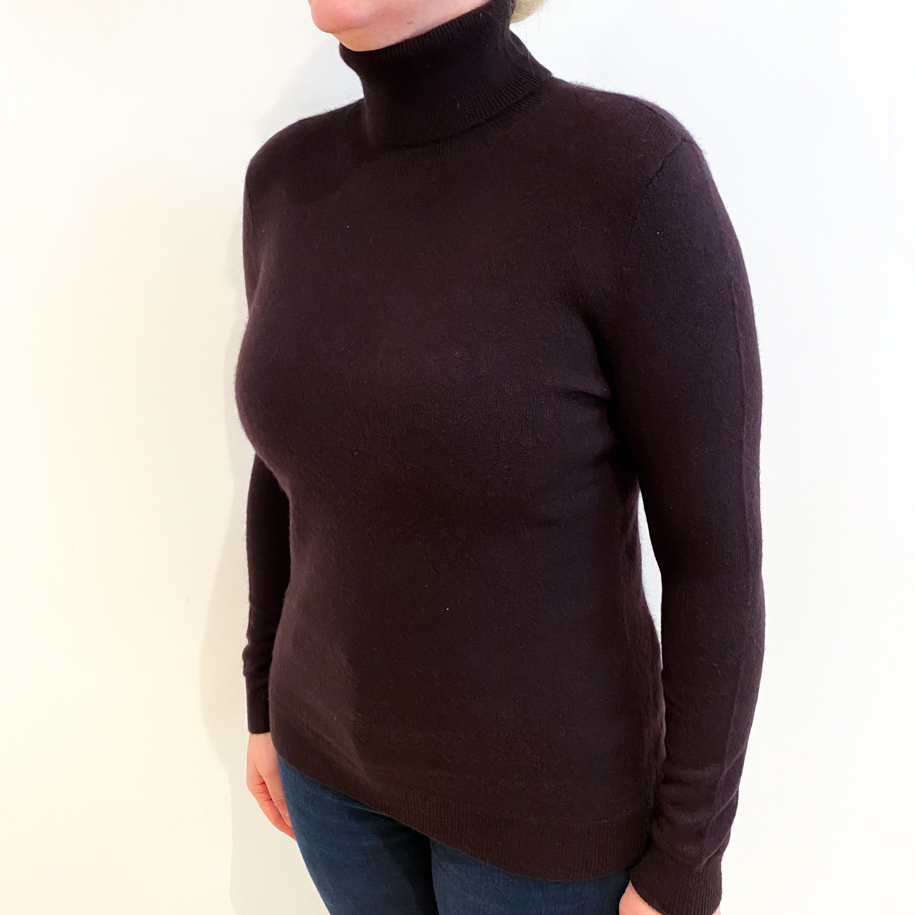 Chocolate Brown Cashmere Polo Neck Jumper Large