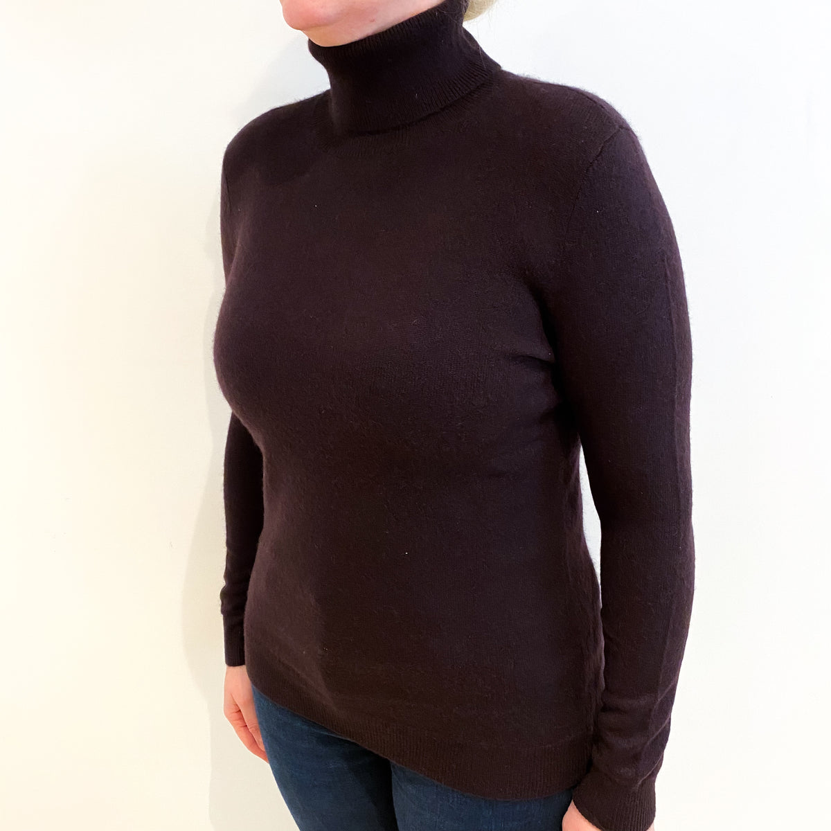 Chocolate Brown Cashmere Polo Neck Jumper Large