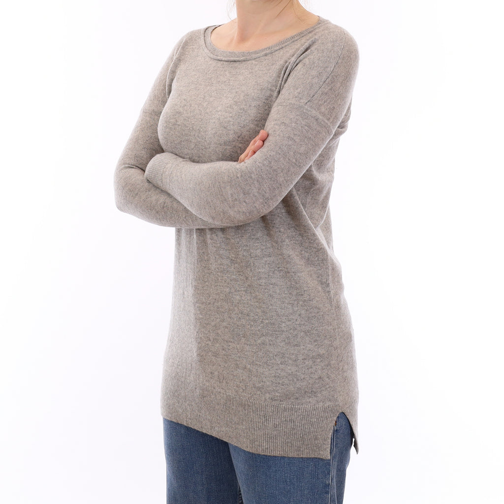 Smoke Grey Cashmere Longline Crew Neck Jumper Small