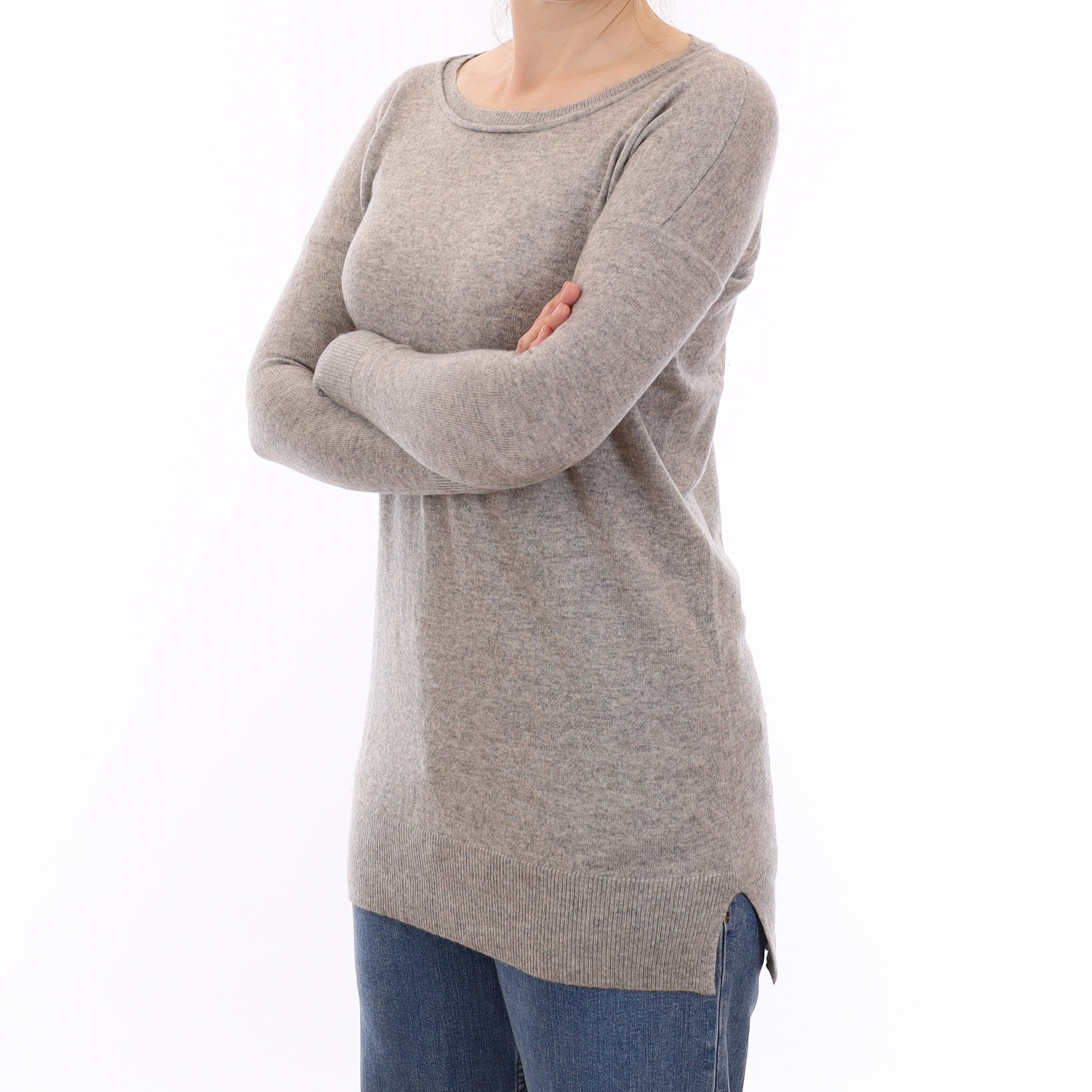 Smoke Grey Cashmere Longline Crew Neck Jumper Small