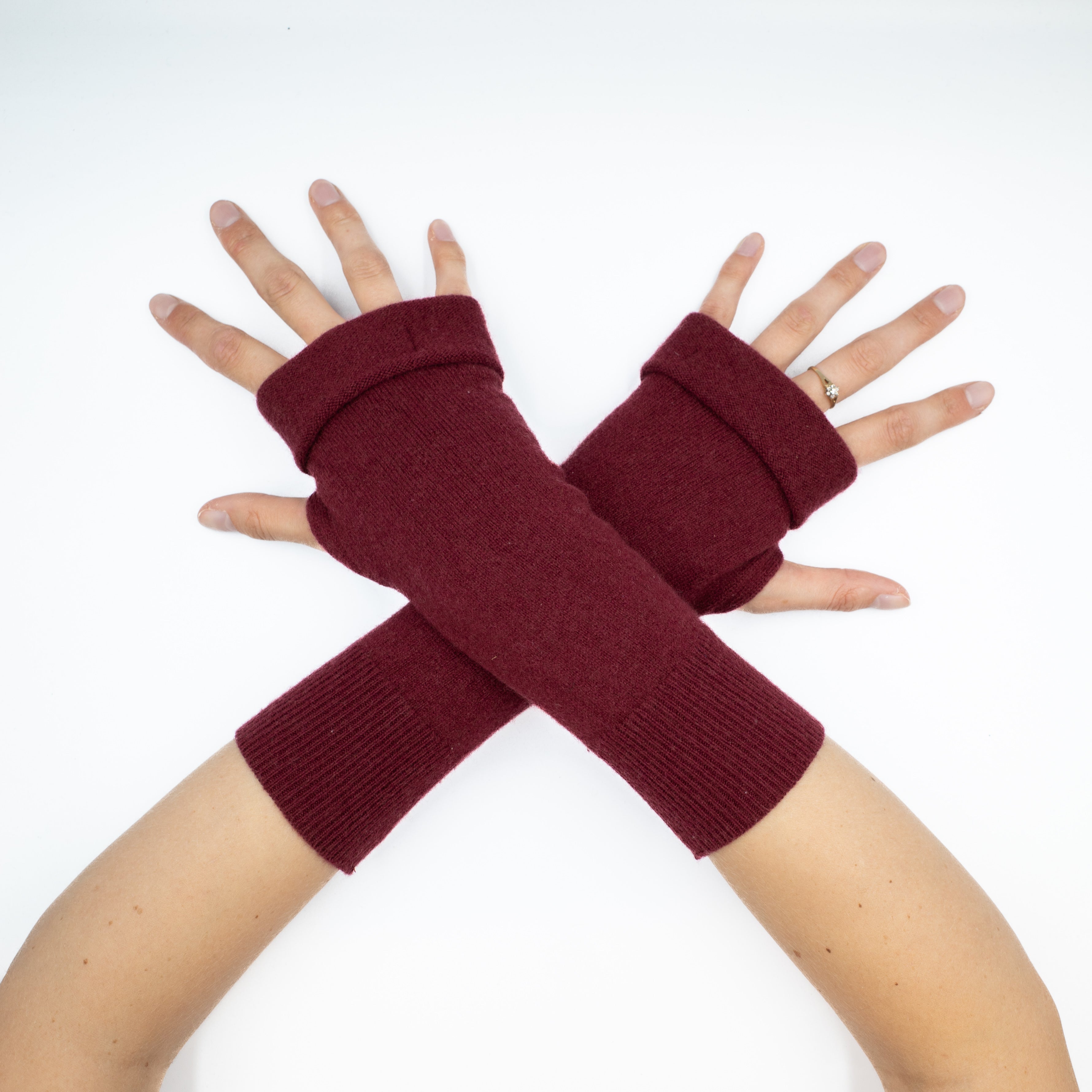 Burgundy Red Fingerless Gloves