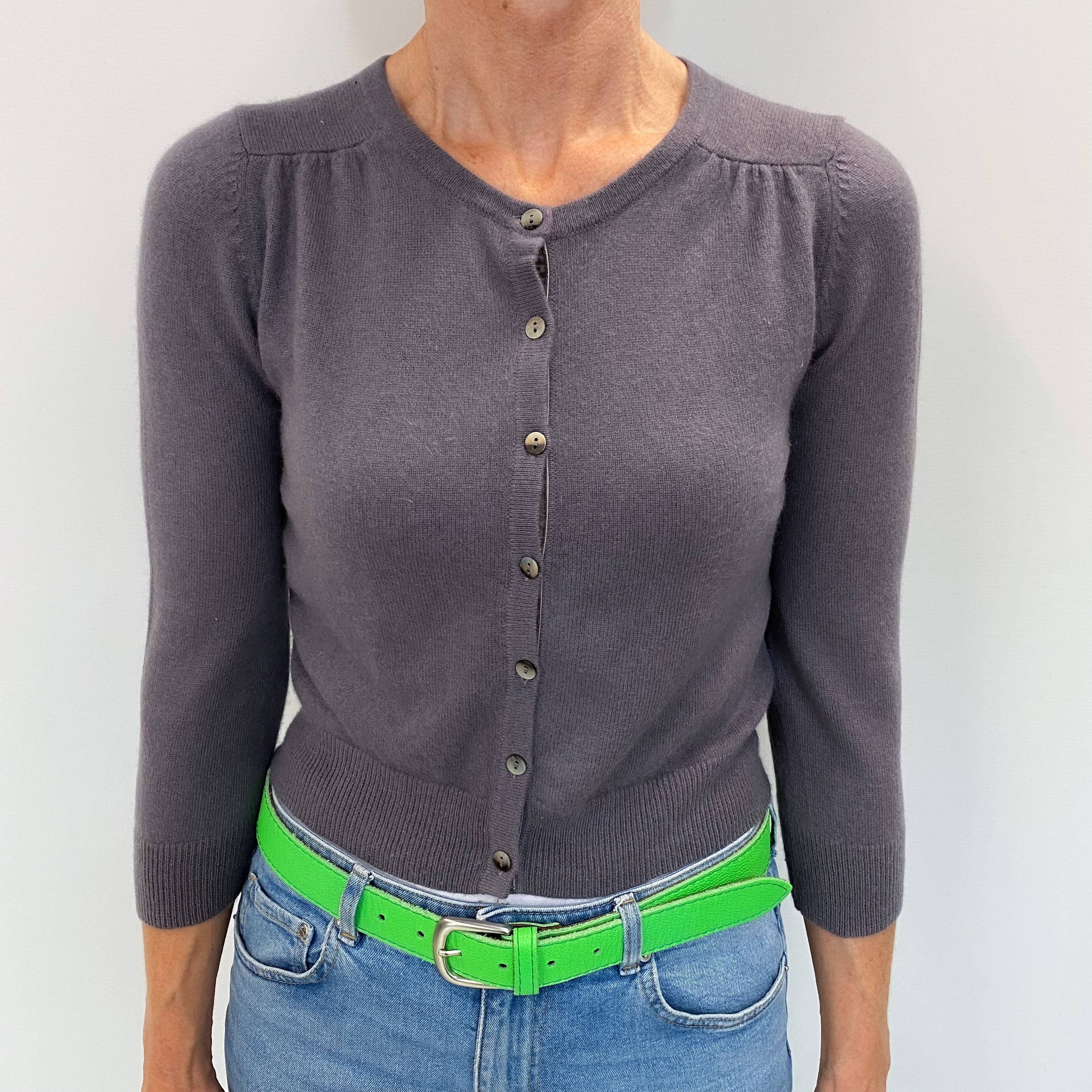 Pumice Grey Cashmere Crew Neck Cardigan Small